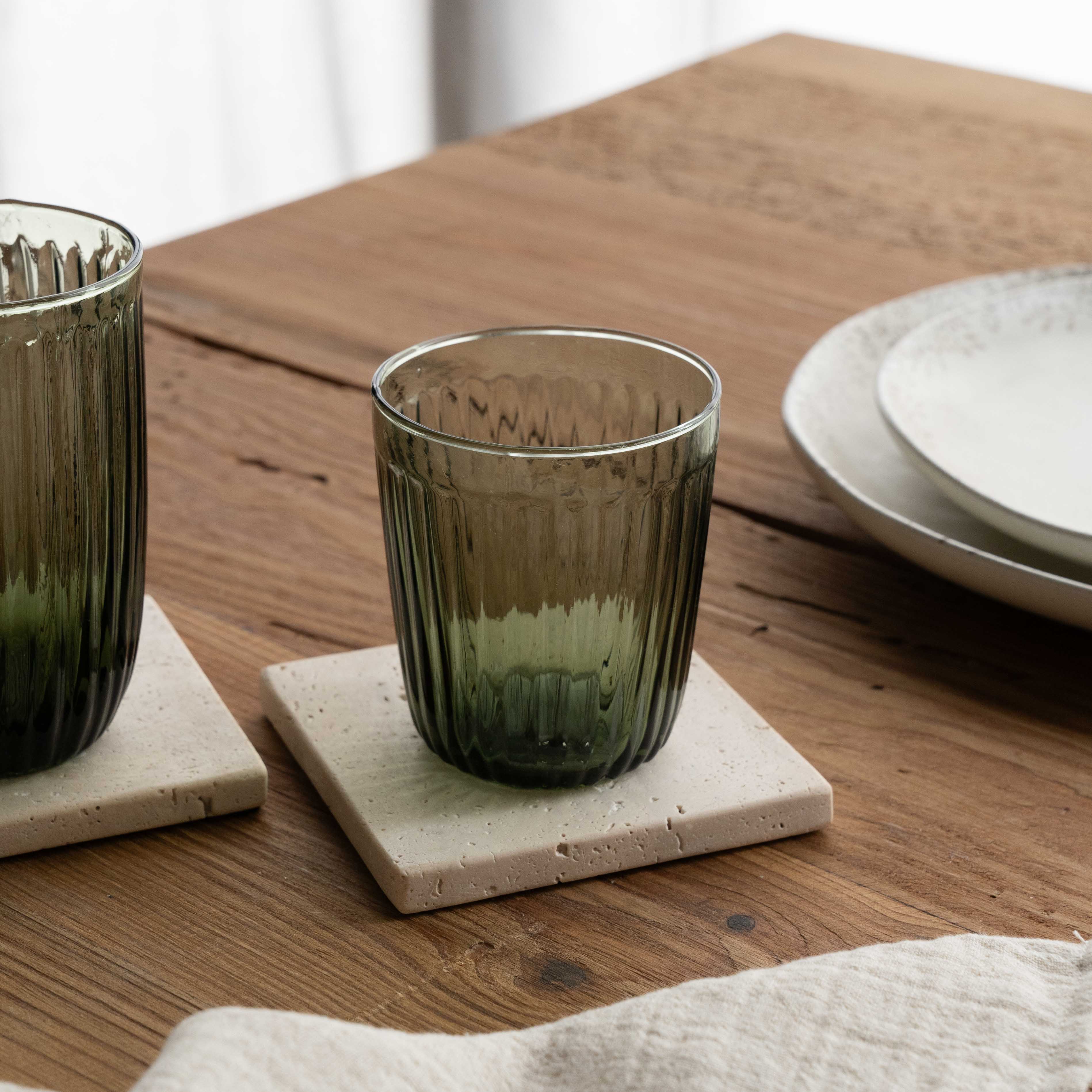 Mist Ribbed Drinking Glass - Dirty Green - Glass Set - WS Living Furniture Furniture Store in Dubai
