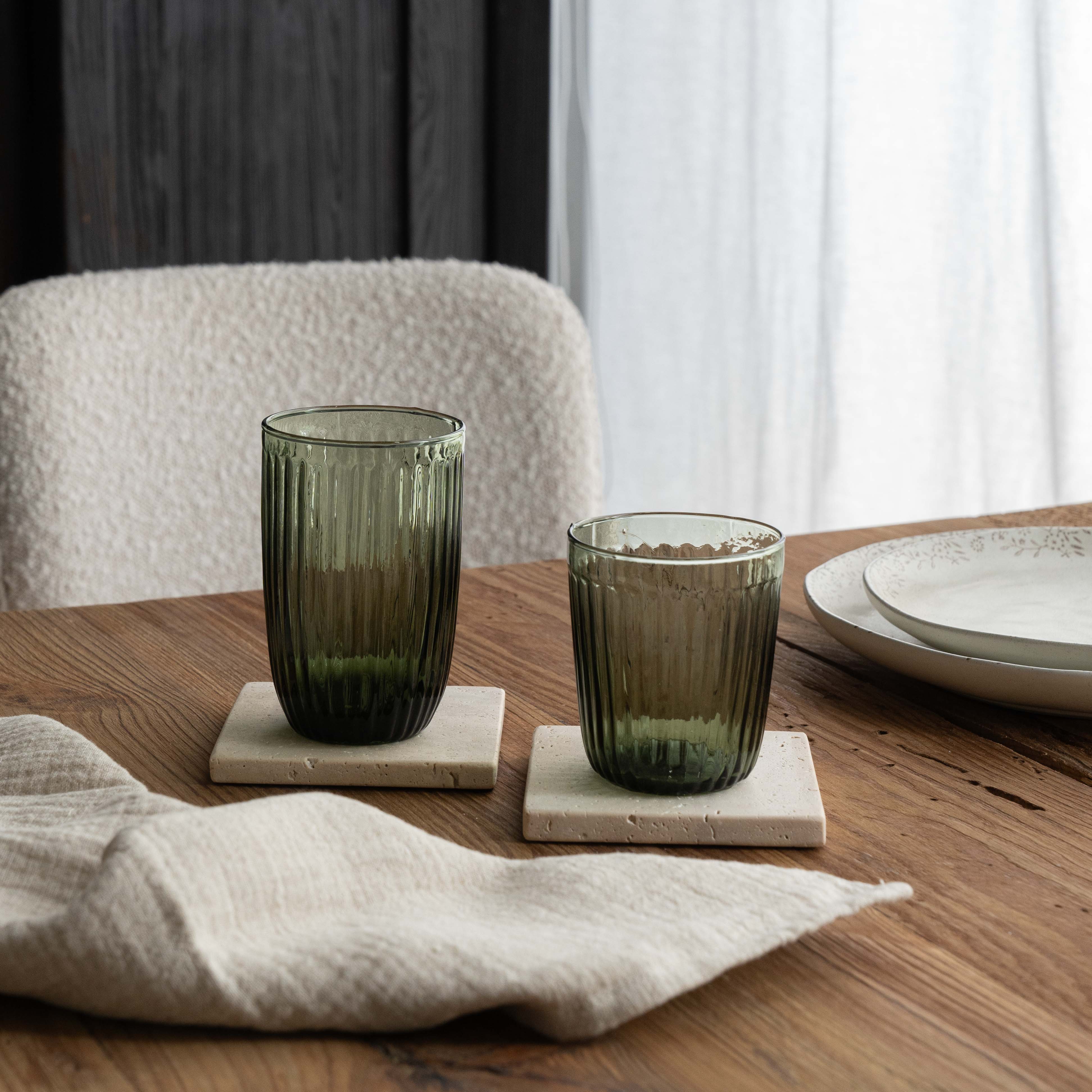Mist Ribbed Drinking Glass - Dirty Green - Glass Set - WS Living Furniture Furniture Store in Dubai