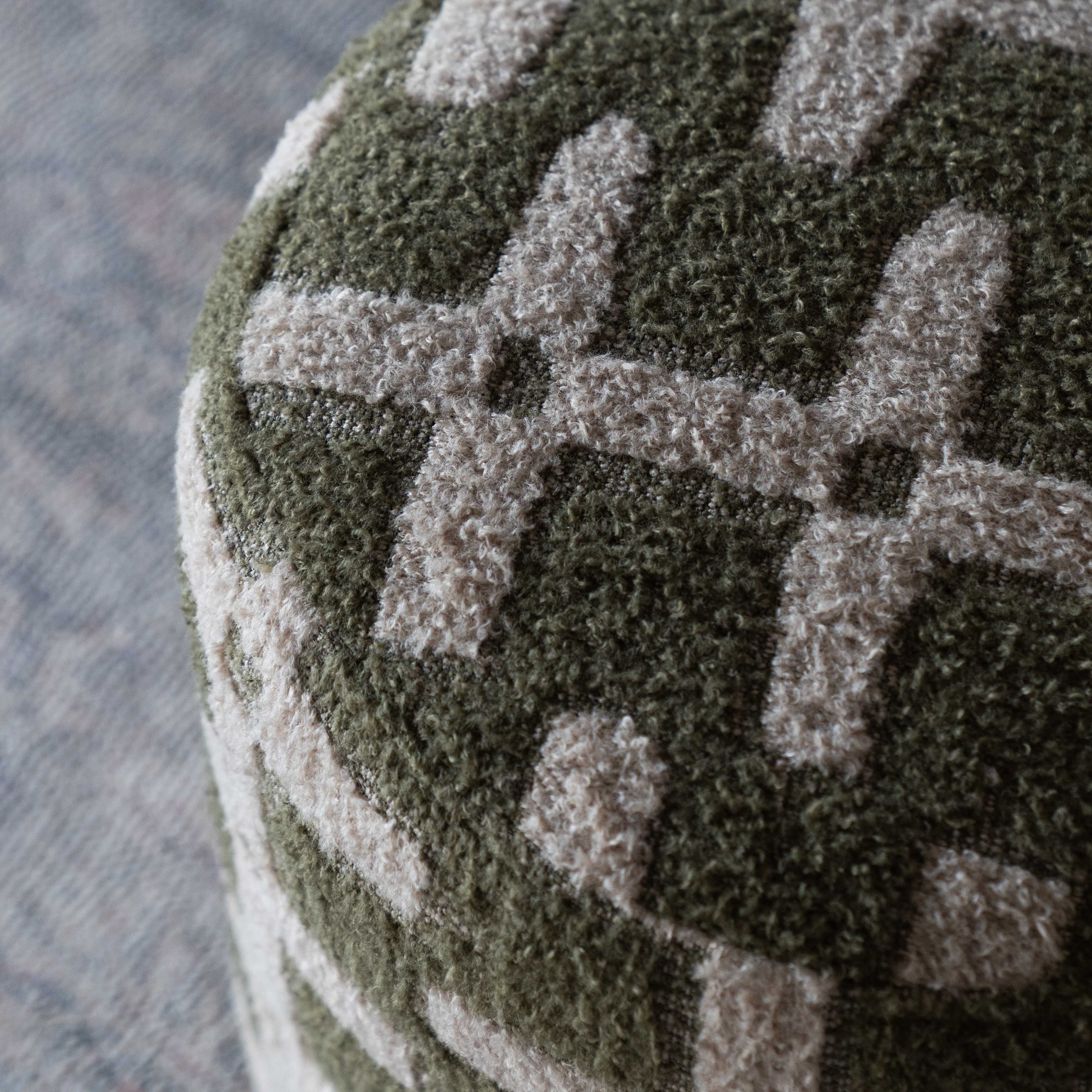 Mossy Olive Green Contour Round Stool | Pouf - Pouf - WS Living Furniture Furniture Store in Dubai