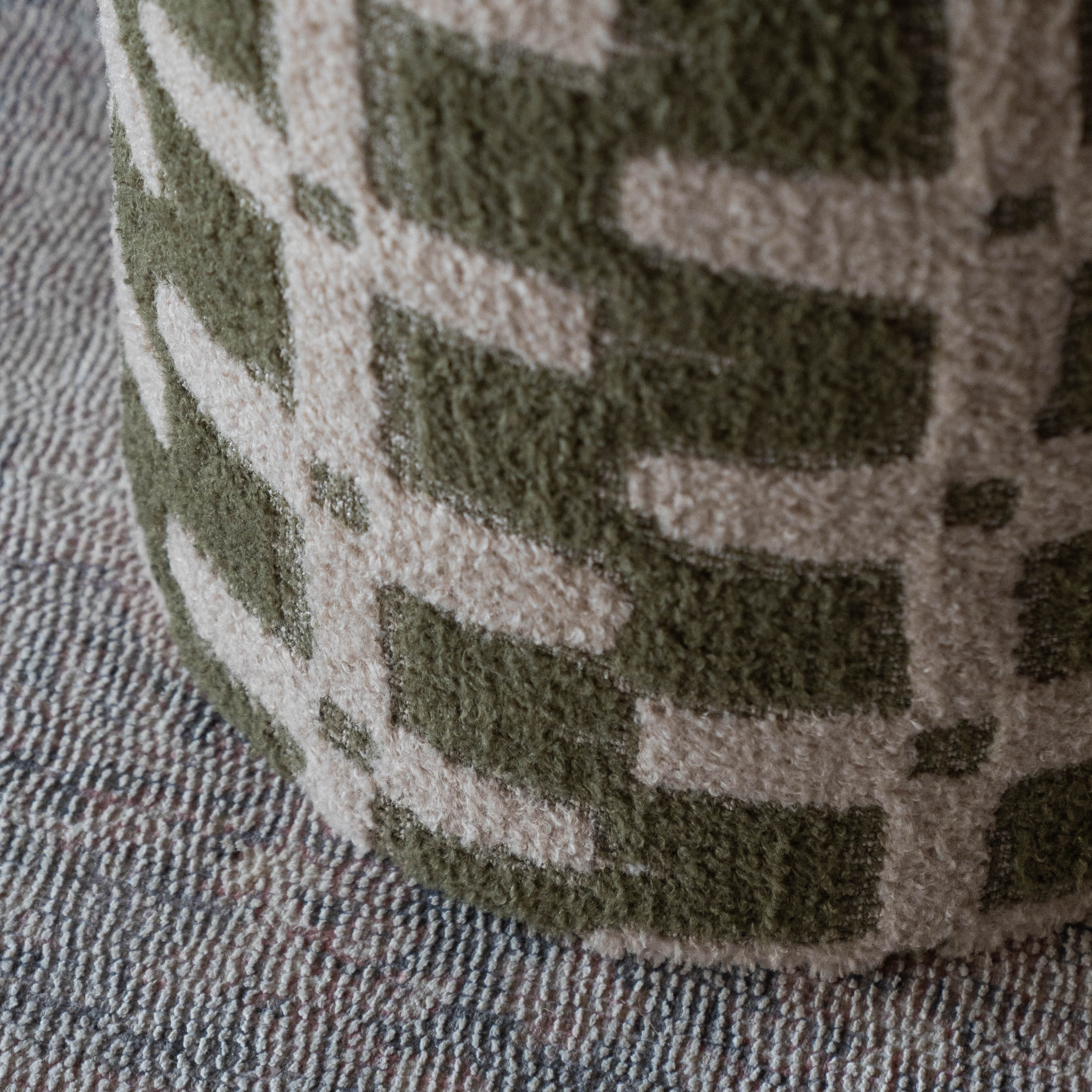 Mossy Olive Green Contour Round Stool | Pouf - Pouf - WS Living Furniture Furniture Store in Dubai