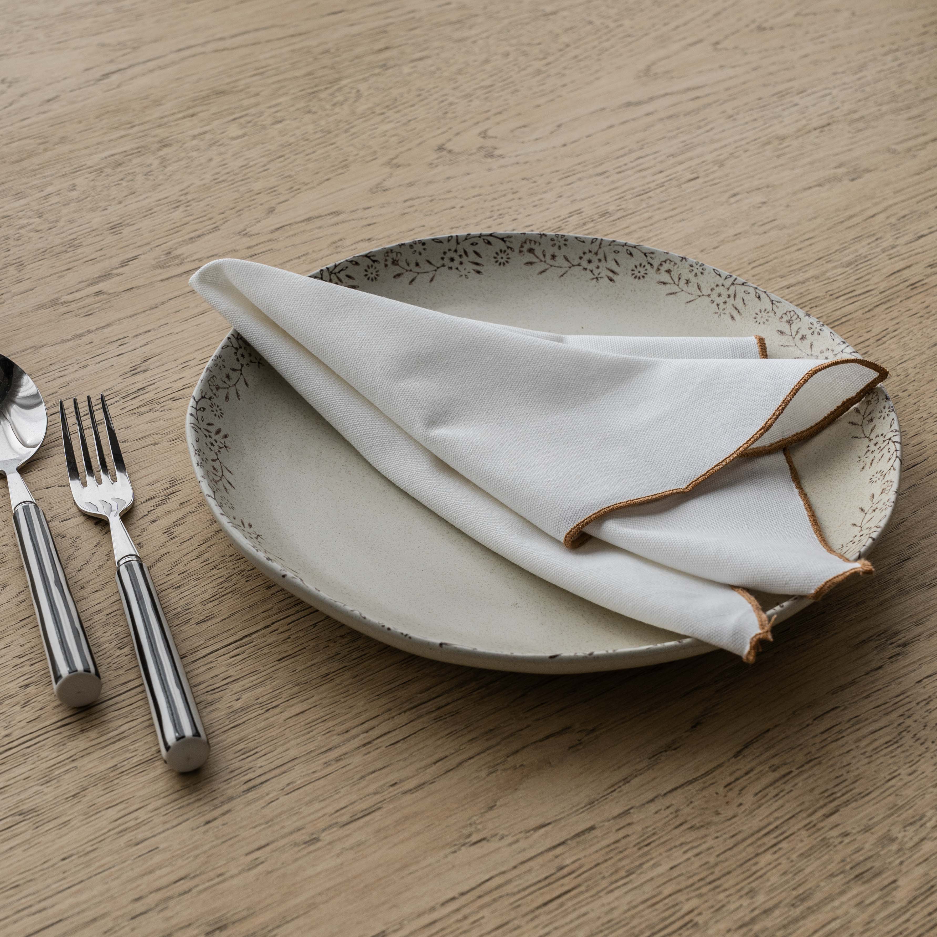 WS - Linen Set Of 2 Table Napkin - White/Mustard