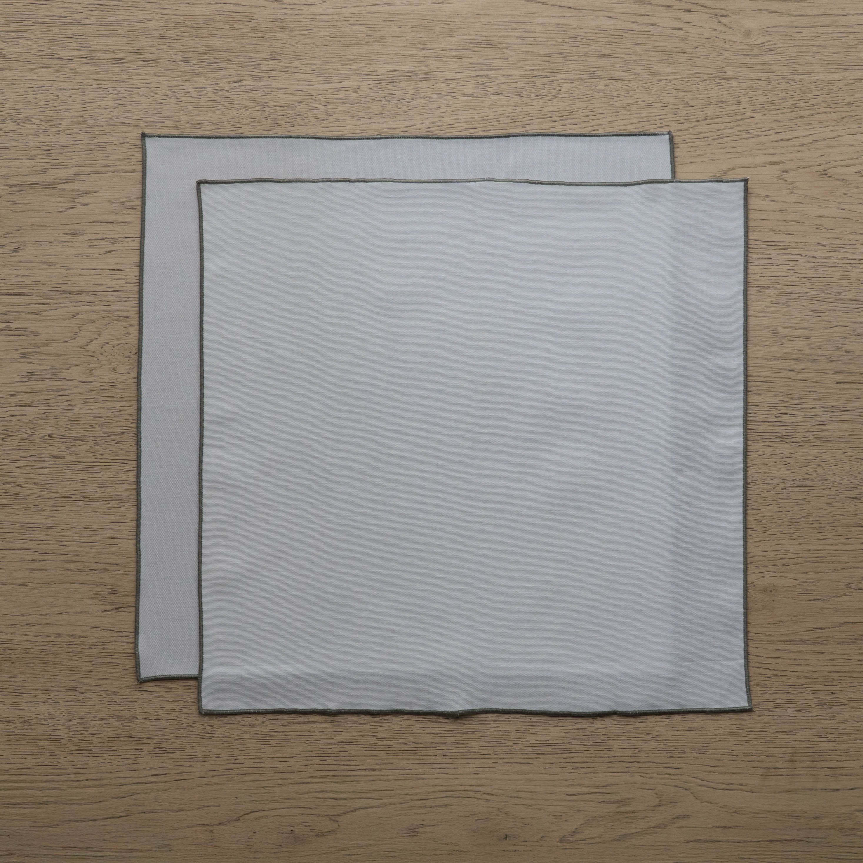 WS - Linen Set Of 2 Table Napkin - White/Green