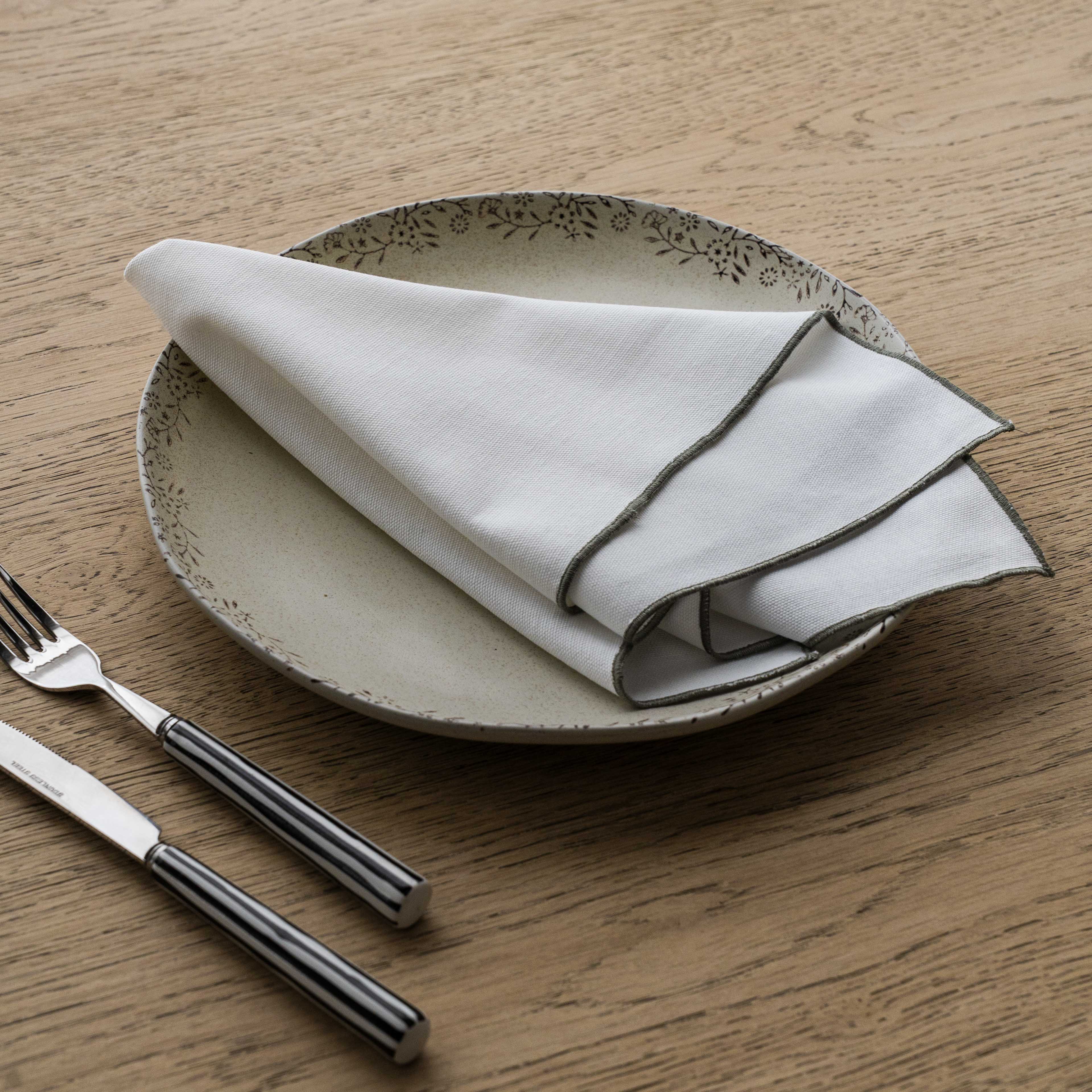 WS - Linen Set Of 2 Table Napkin - White/Green