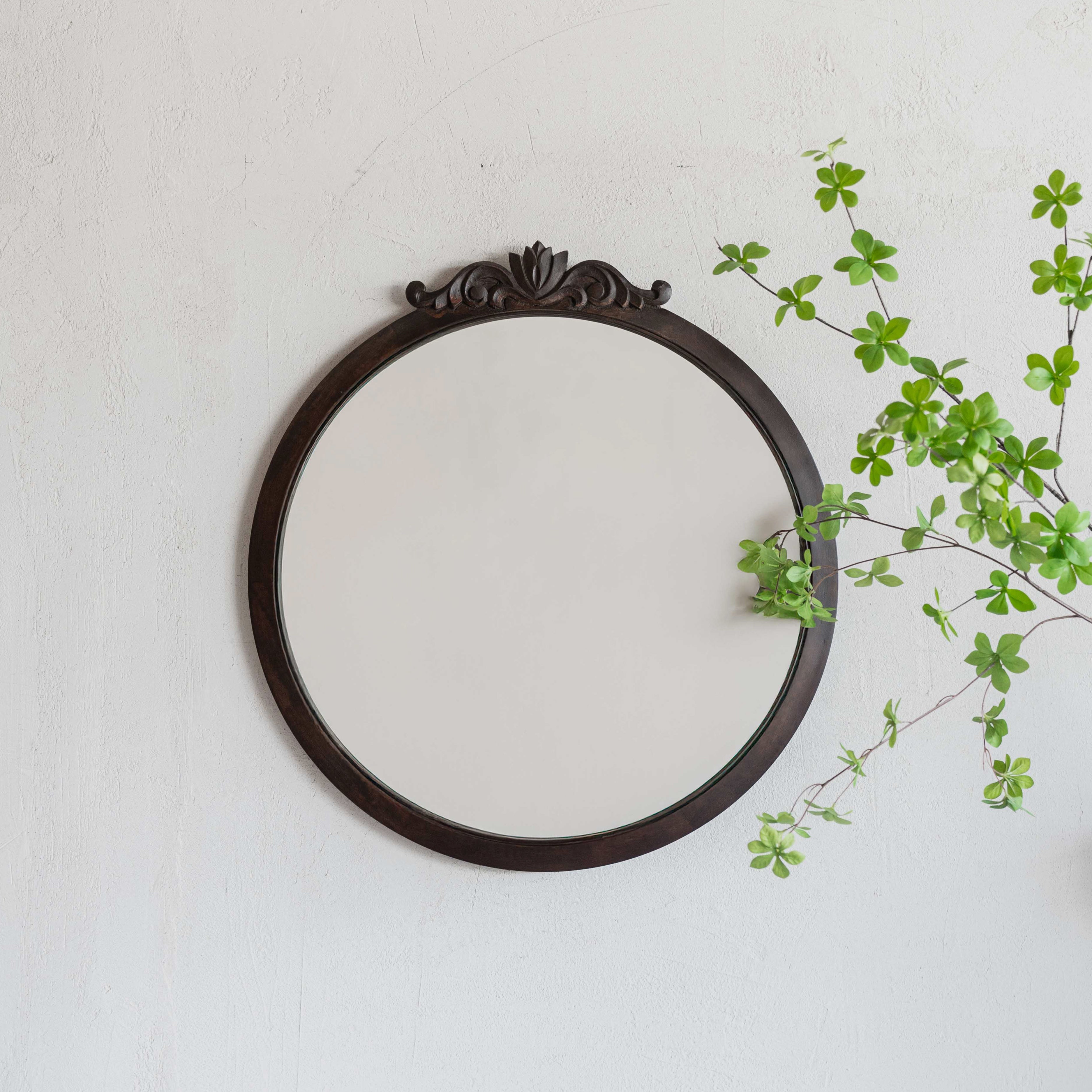 Narcissus Solid Wood Wall Mirror - Walnut - Mirror - WS Living Furniture Furniture Store in Dubai