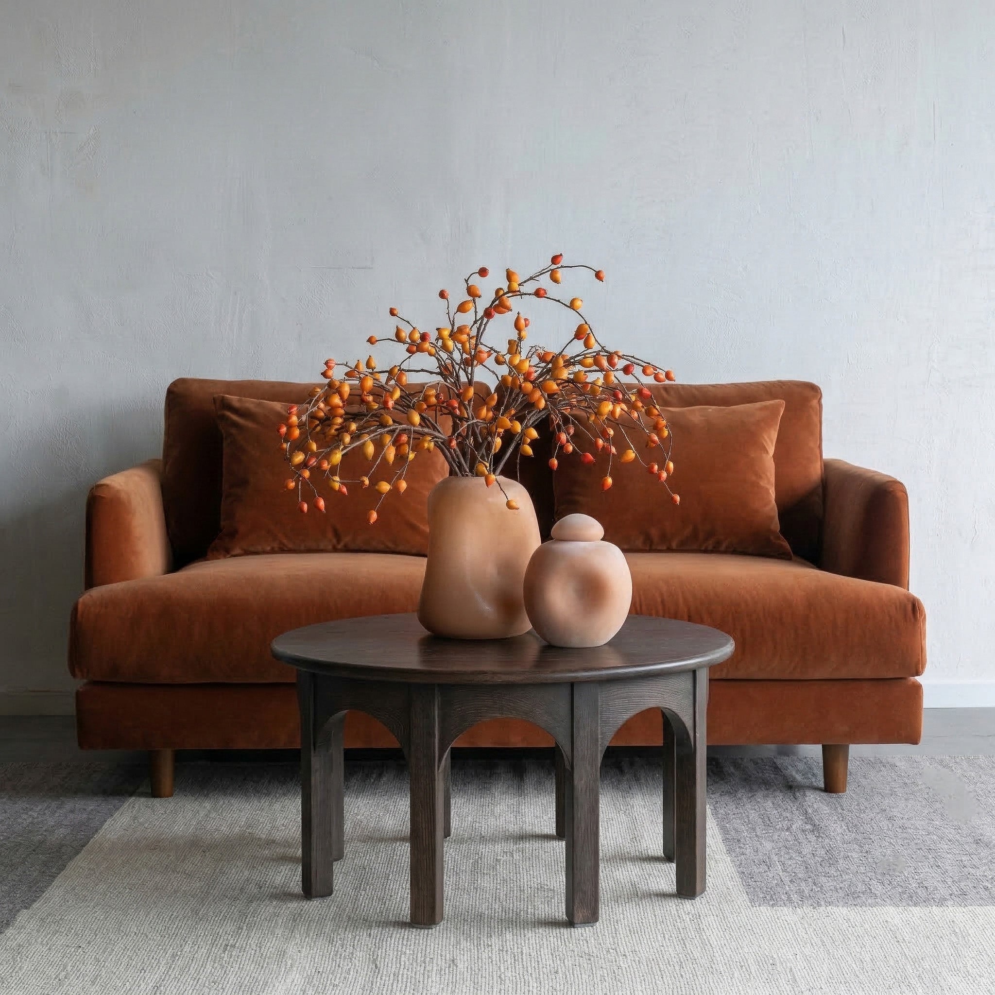 Nest Cotton Velvet Modern Two Seater Sofa - ORANGE