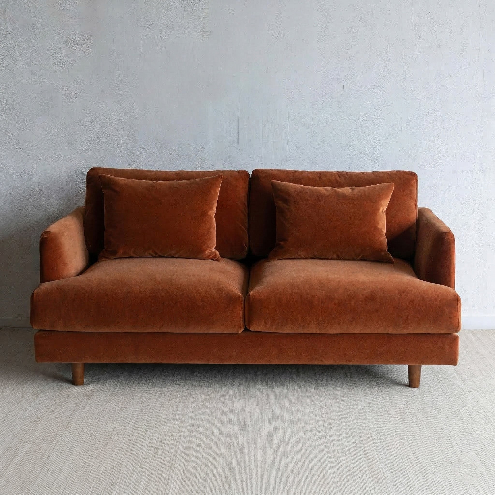 Nest Cotton Velvet Modern Two Seater Sofa - ORANGE