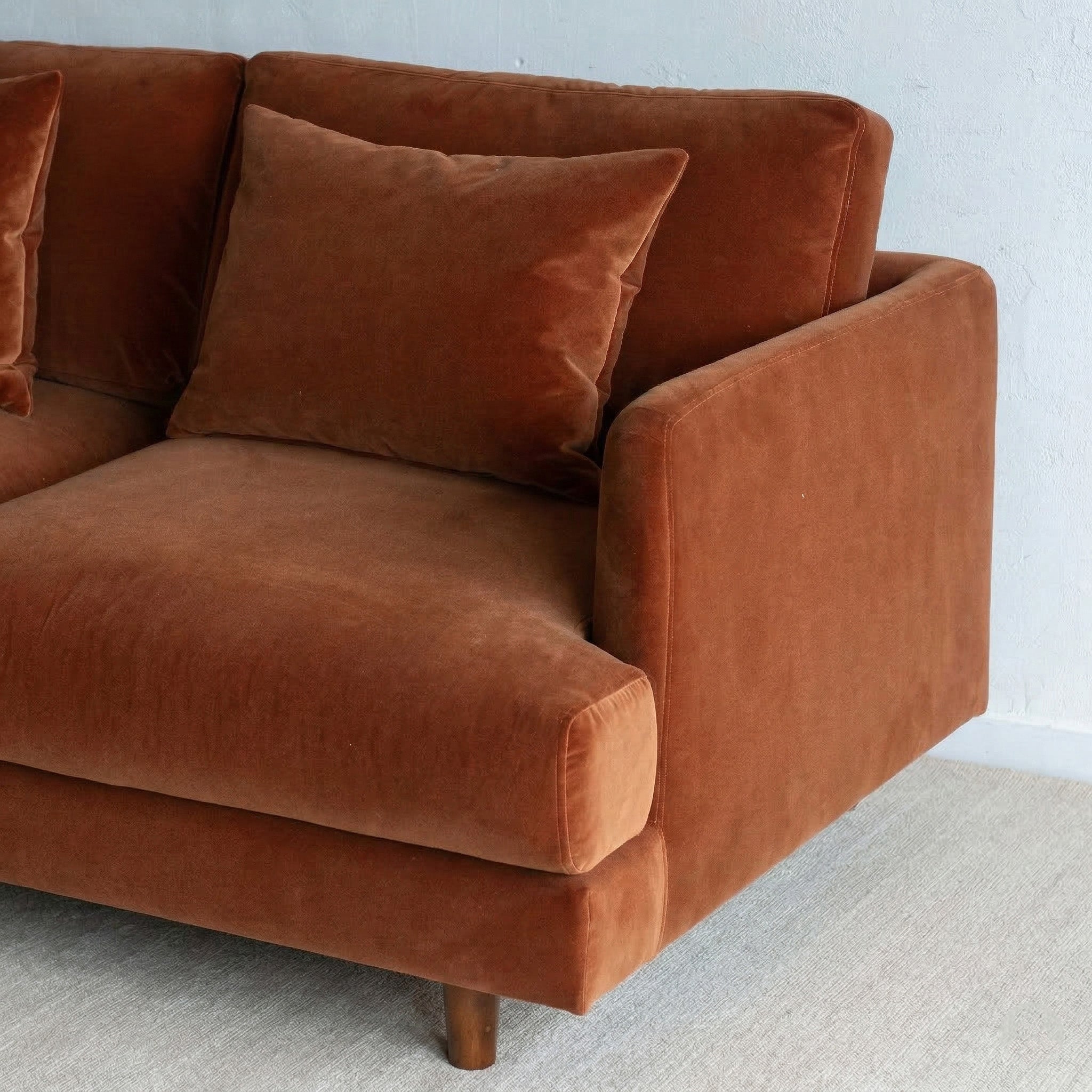 Nest Cotton Velvet Modern 3 Seater Sofa - ORANGE