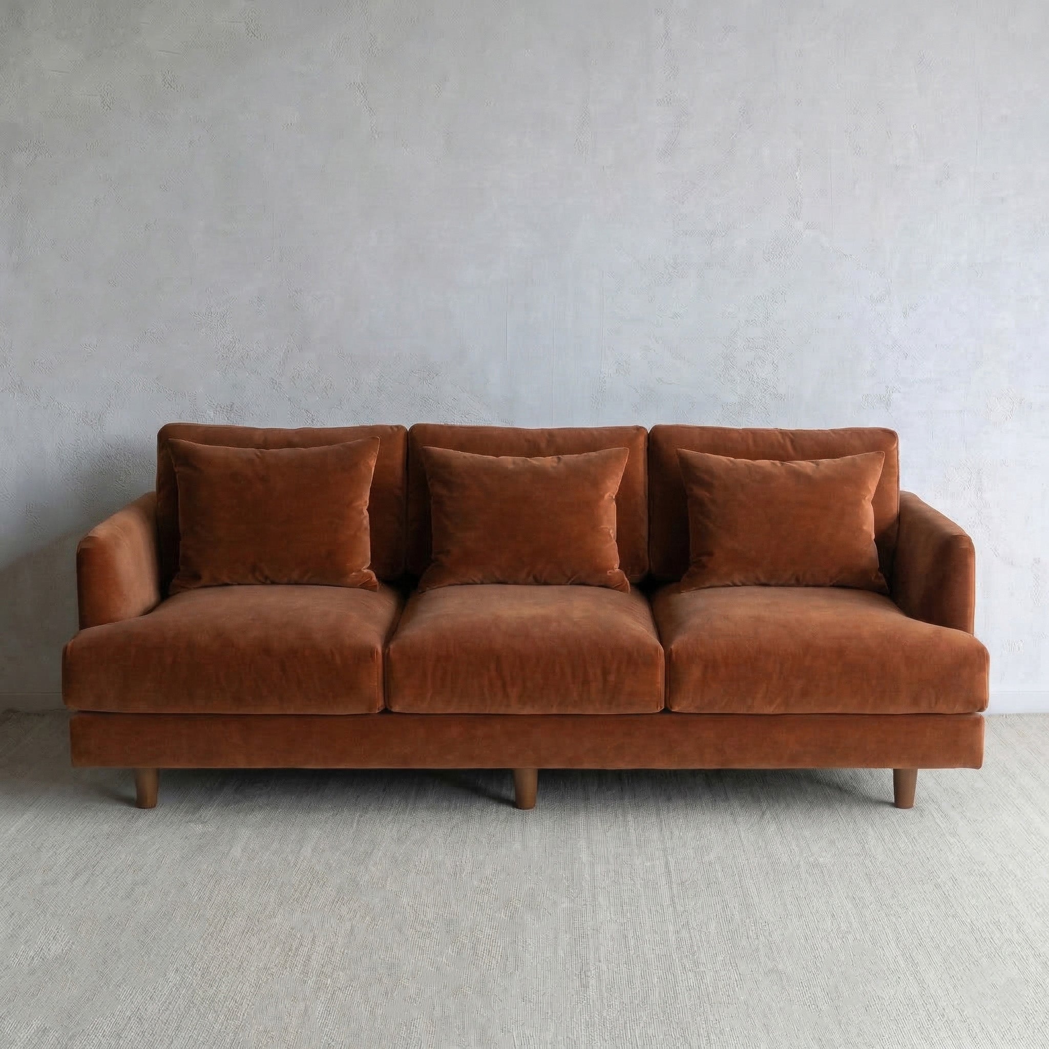 Nest Cotton Velvet Modern 3 Seater Sofa - ORANGE
