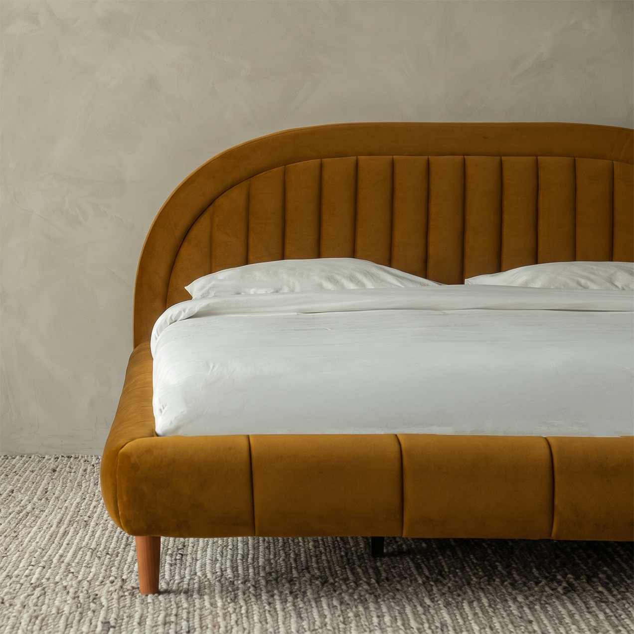 Harvest Arch Mustard Velvet Modern King Size Bed