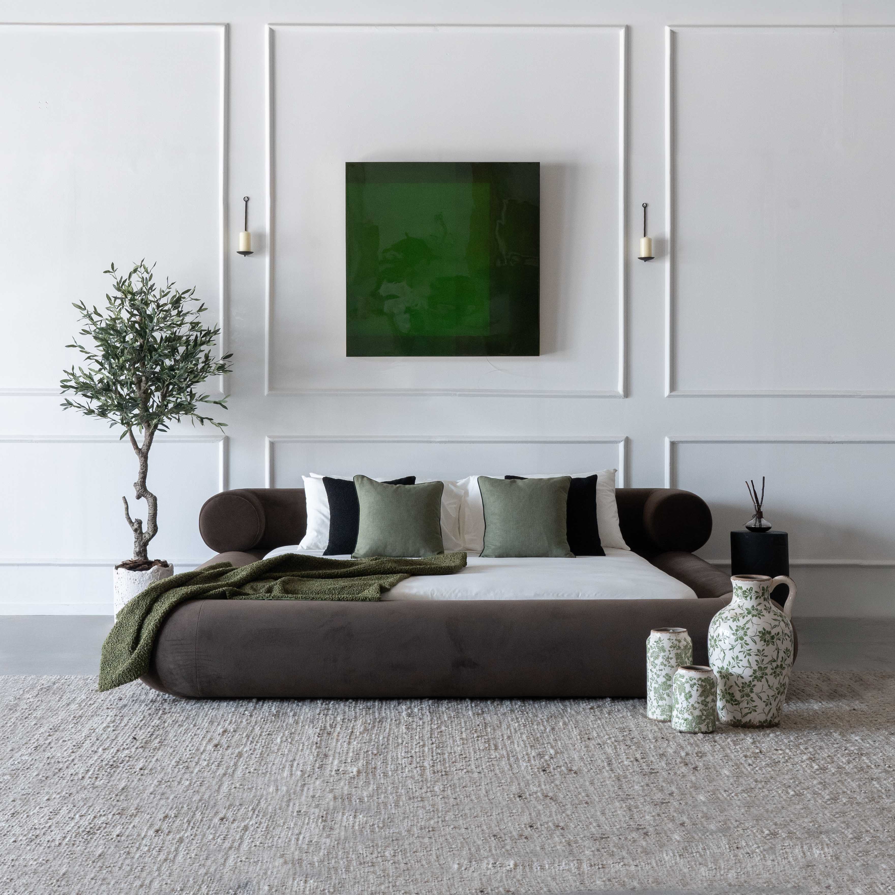 Morano Bespoke Modern Brown Curve Head King Size Bed - Bed - WS Living - UAE Home Furniture Stores in Dubai