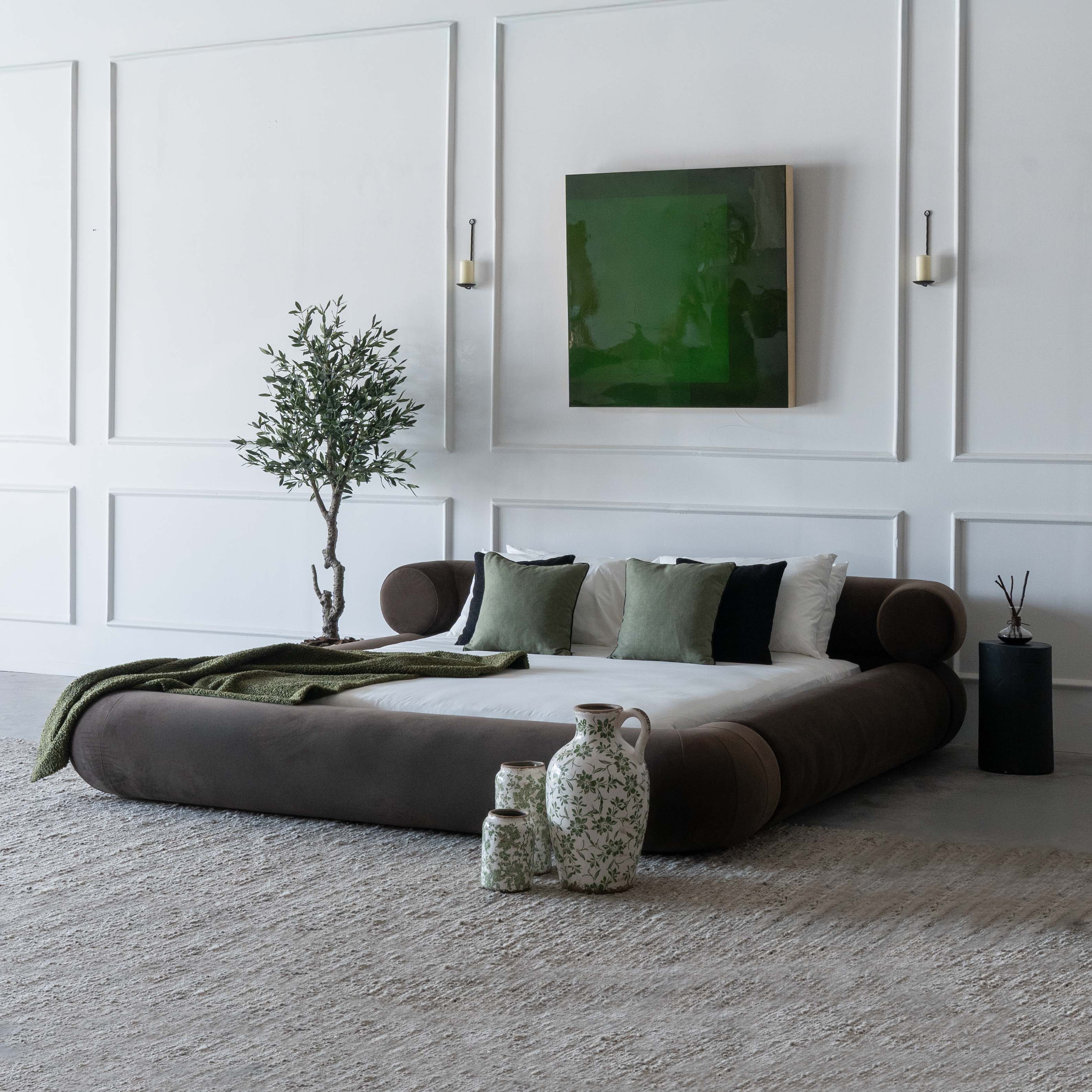 Morano Bespoke Modern Brown Curve Head King Size Bed - Bed - WS Living - UAE Home Furniture Stores in Dubai