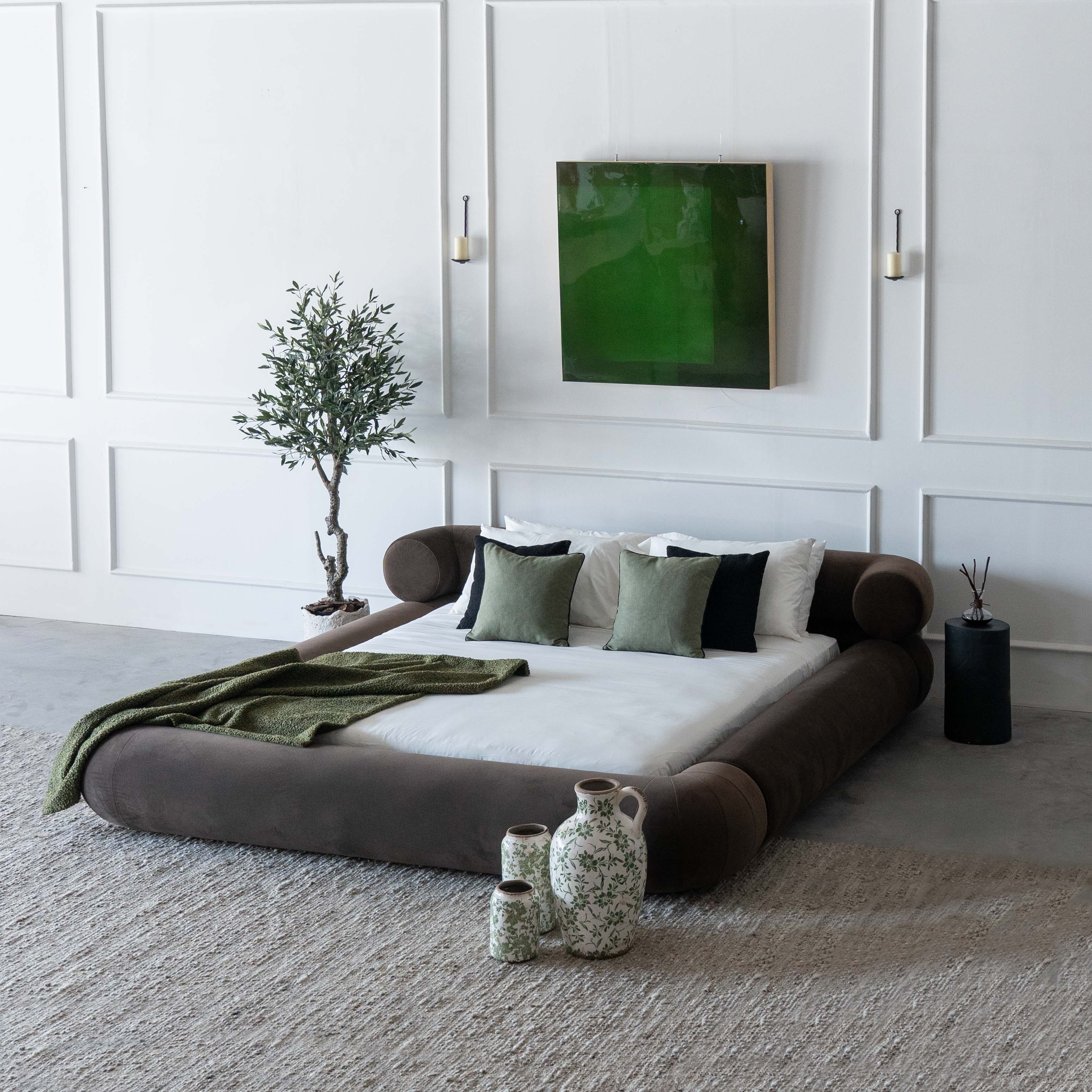 Morano Bespoke Modern Brown Curve Head King Size Bed - Bed - WS Living - UAE Home Furniture Stores in Dubai