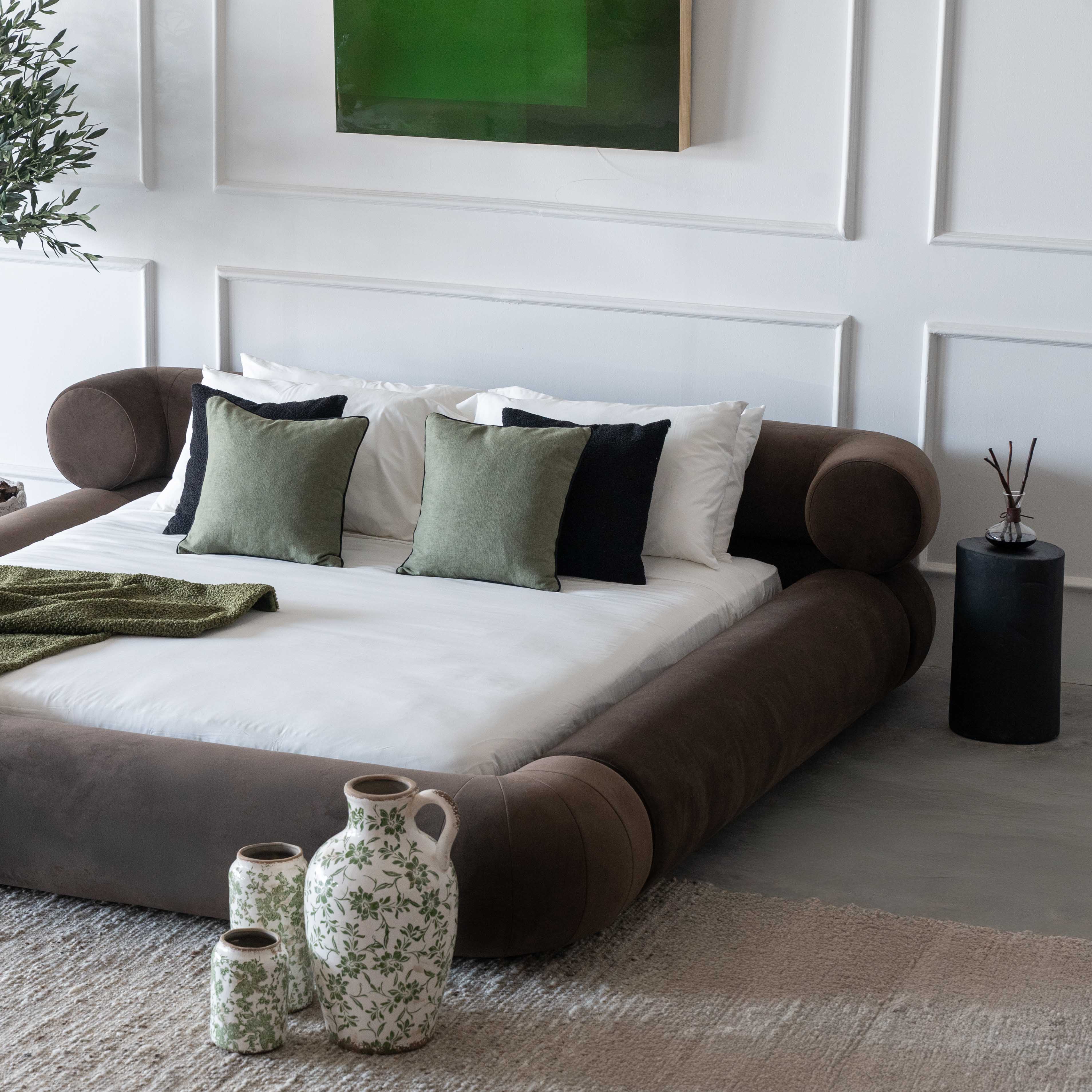 Morano Bespoke Modern Brown Curve Head King Size Bed - Bed - WS Living - UAE Home Furniture Stores in Dubai