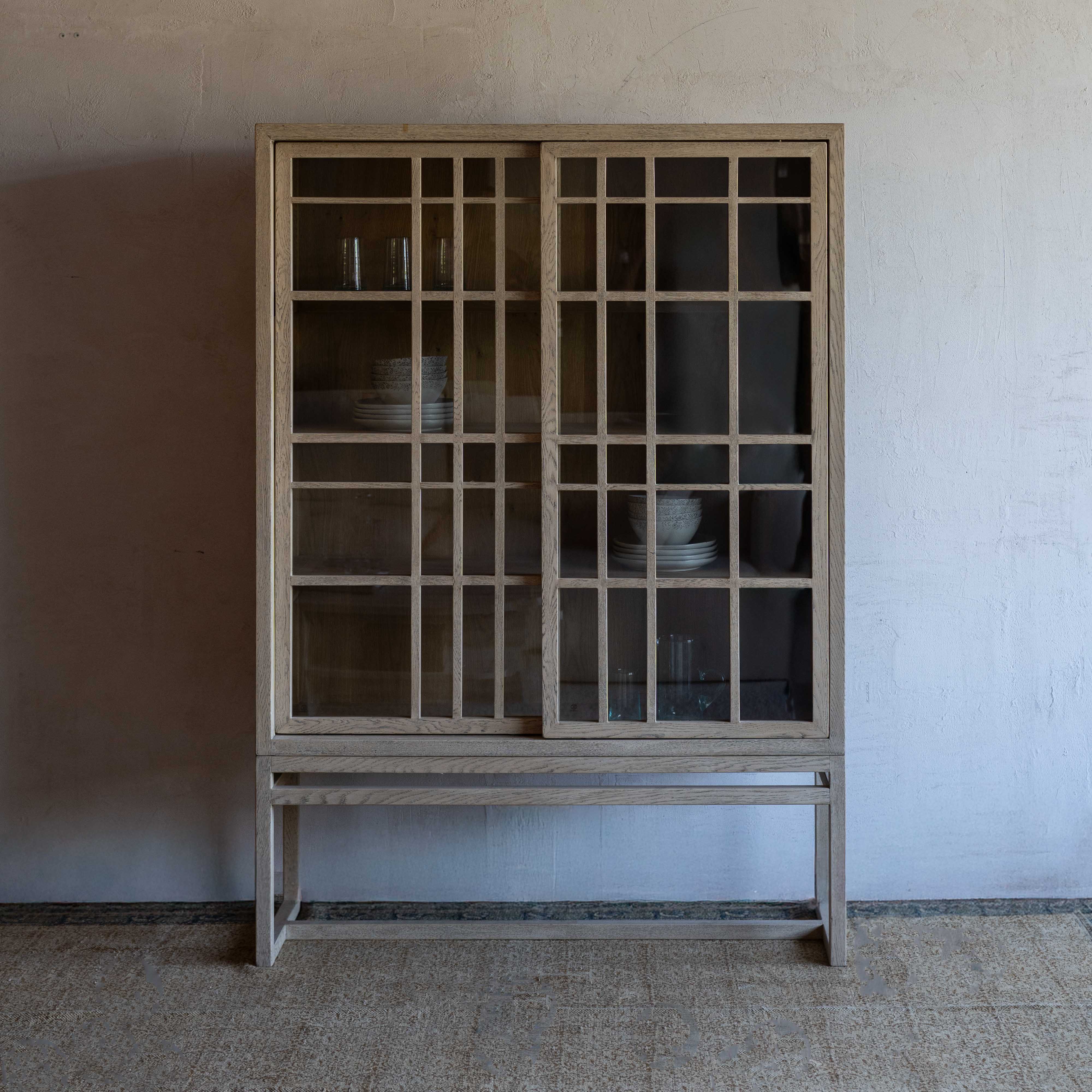 Merloak Vintage Style Glass Door Tall Cabinet