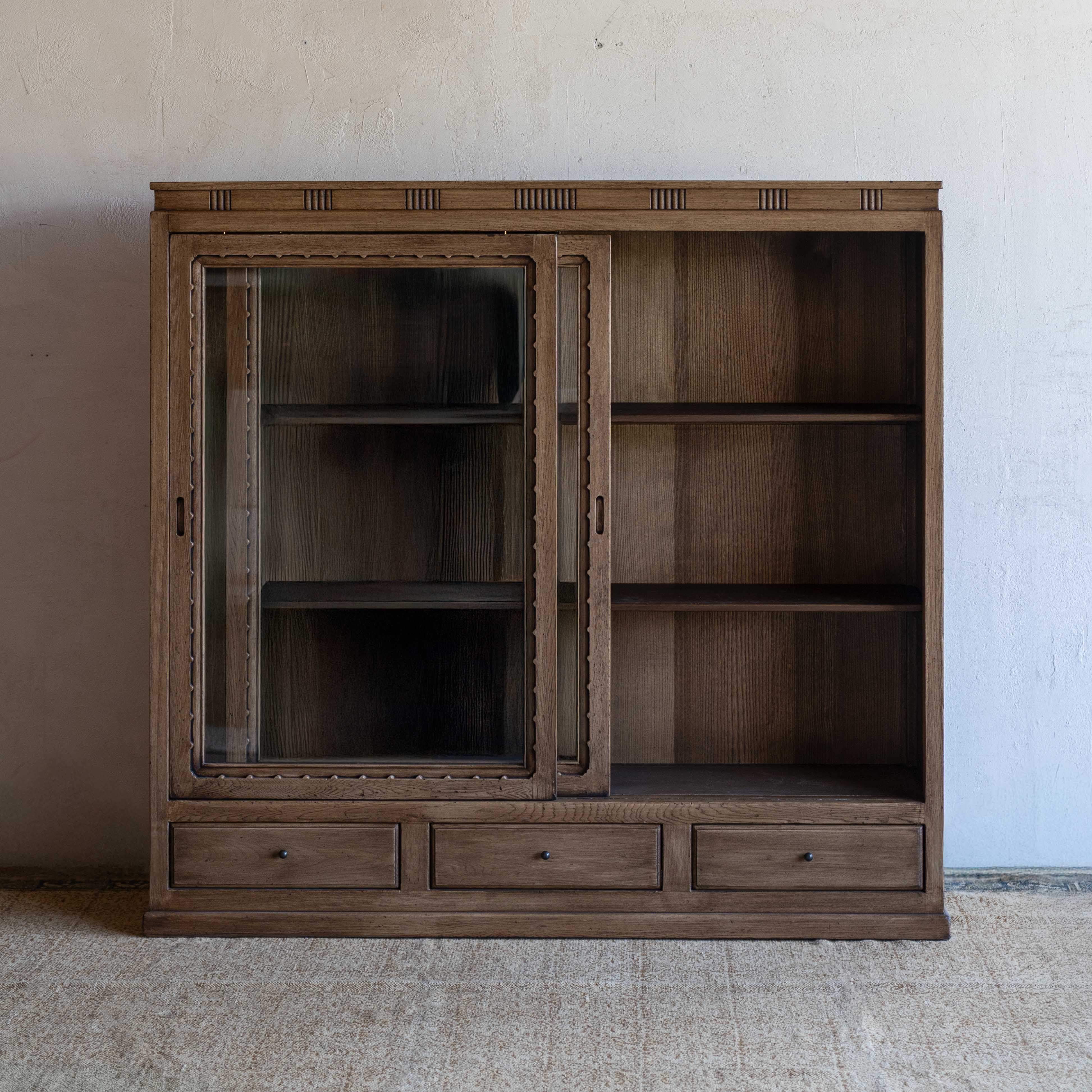 Eldran Solid Oak Wood Artisan Glass Door Cabinet - Cabinets - WS Living Furniture Furniture Store in Dubai