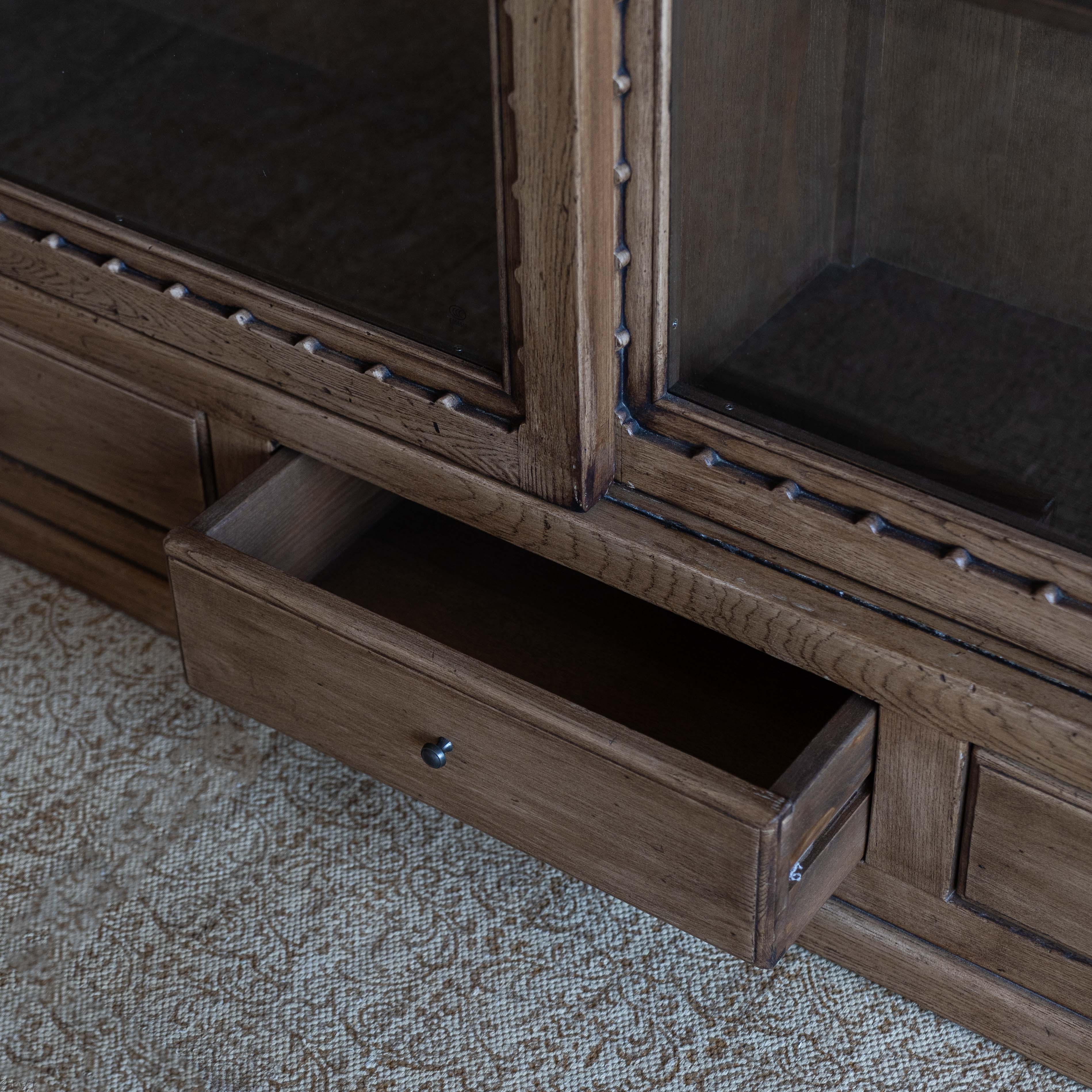 Eldran Solid Oak Wood Artisan Glass Door Cabinet - Cabinets - WS Living Furniture Furniture Store in Dubai