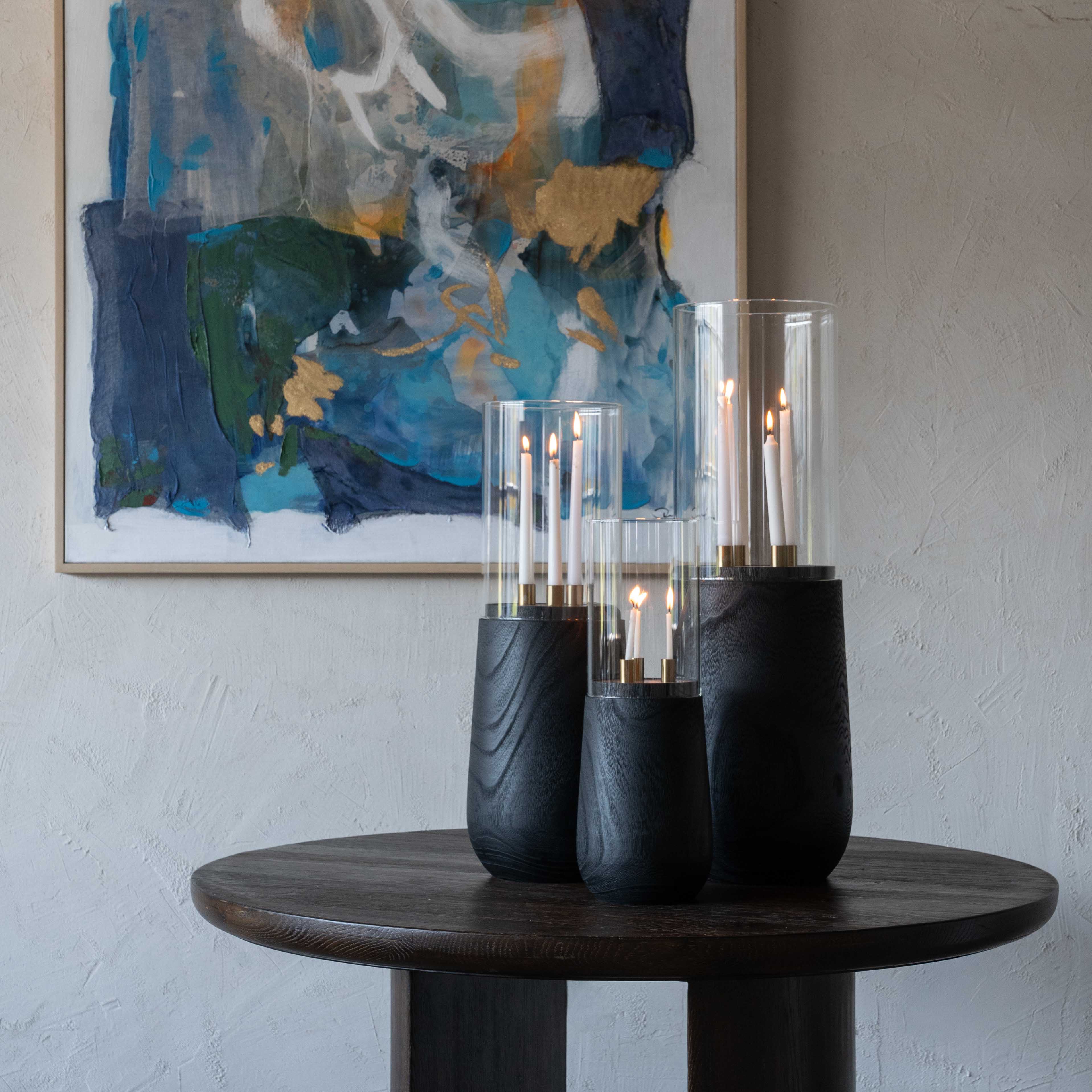 Flicker Solid Wood And Glass Candle Holder - - WS Living - UAE Home Furniture Stores in Dubai