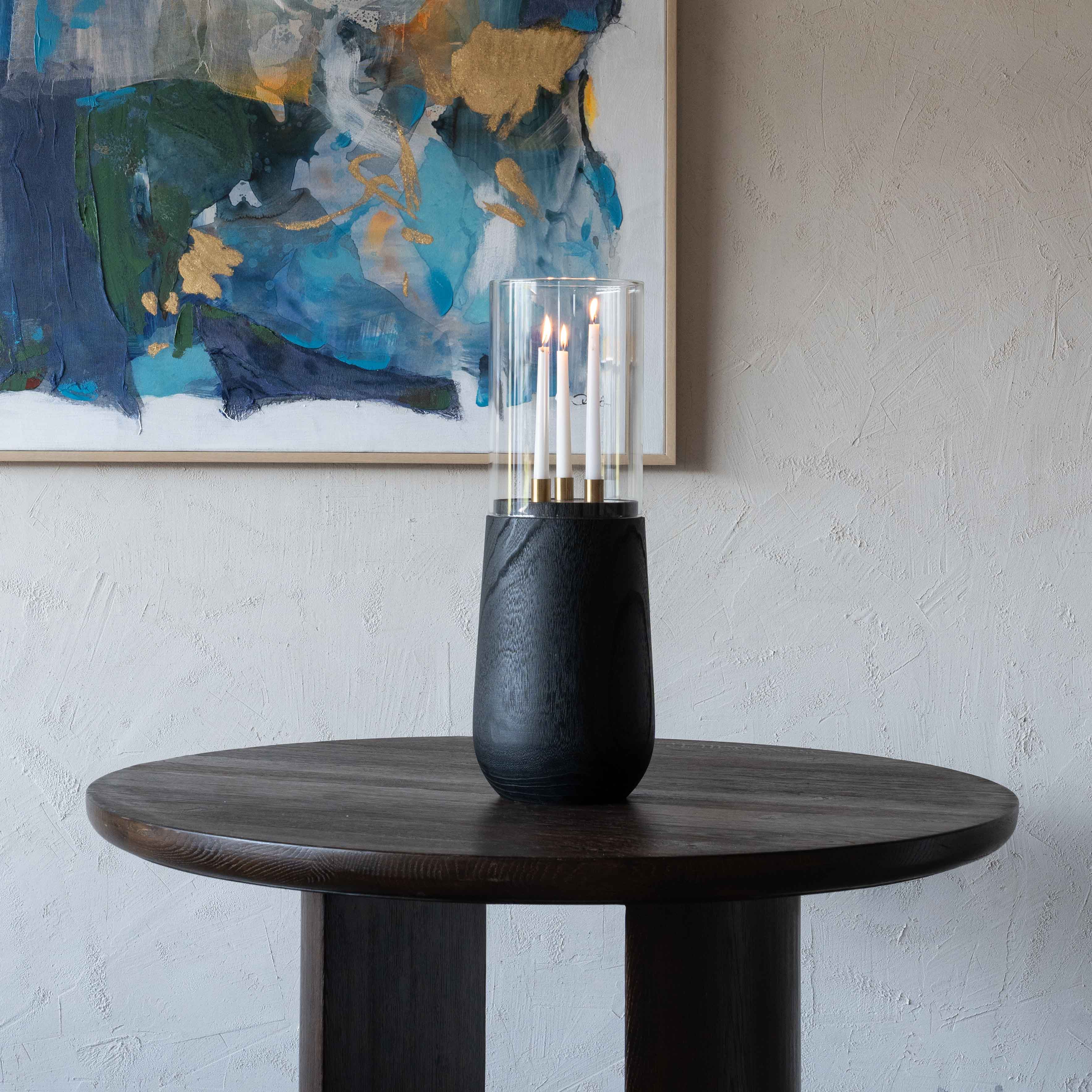 Flicker Solid Wood And Glass Candle Holder - - WS Living - UAE Home Furniture Stores in Dubai