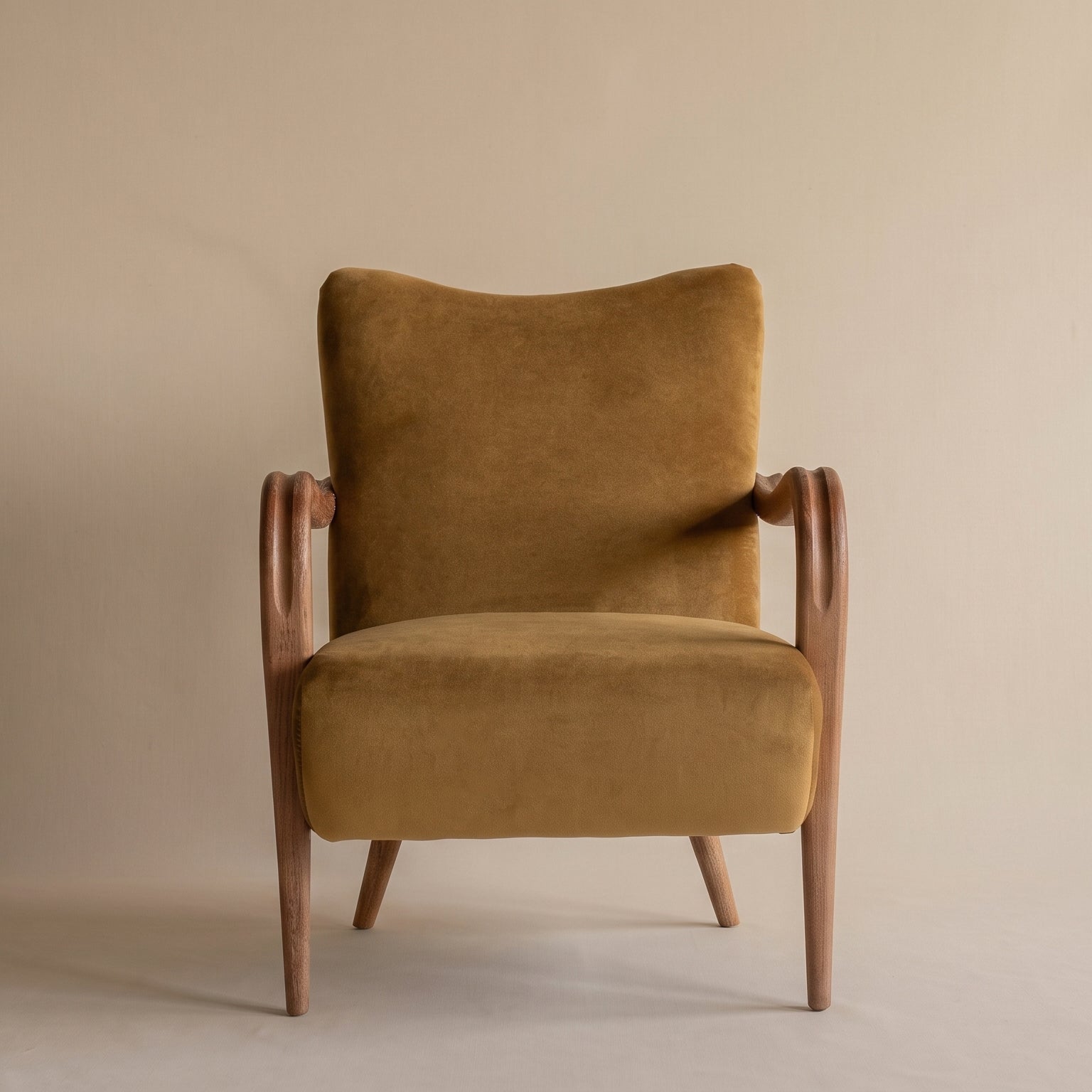 Valerio Walnut Modern Lounge Chair - MUSTARD