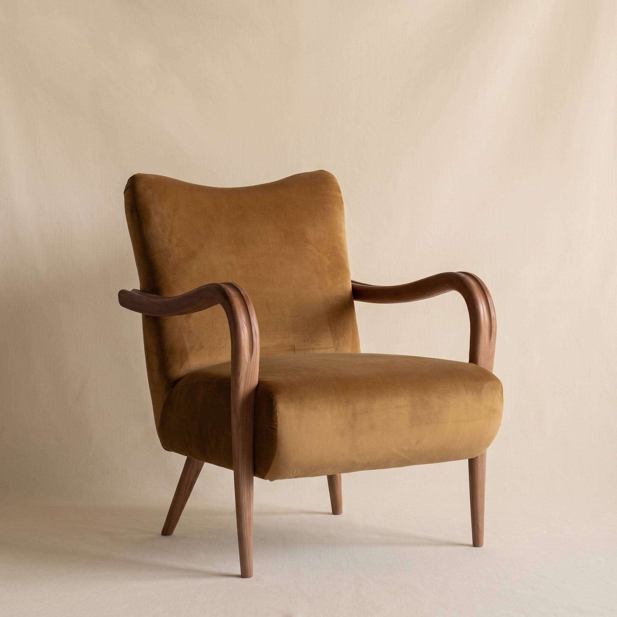 Valerio Walnut Modern Lounge Chair - MUSTARD