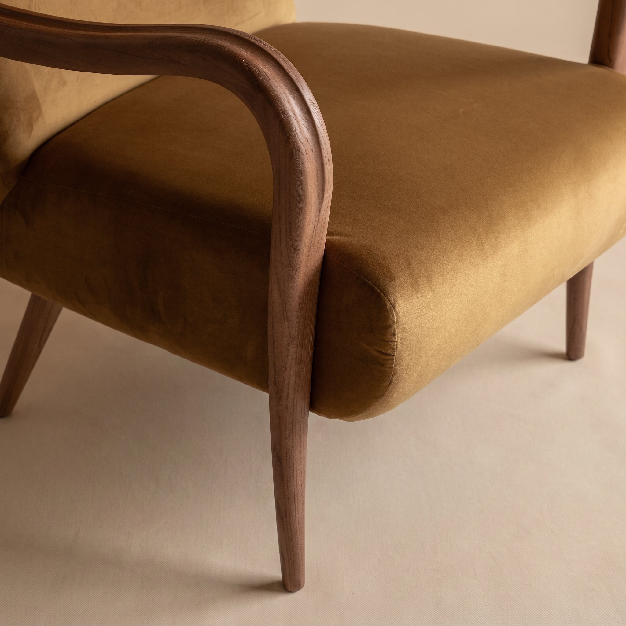 Valerio Walnut Modern Lounge Chair - MUSTARD