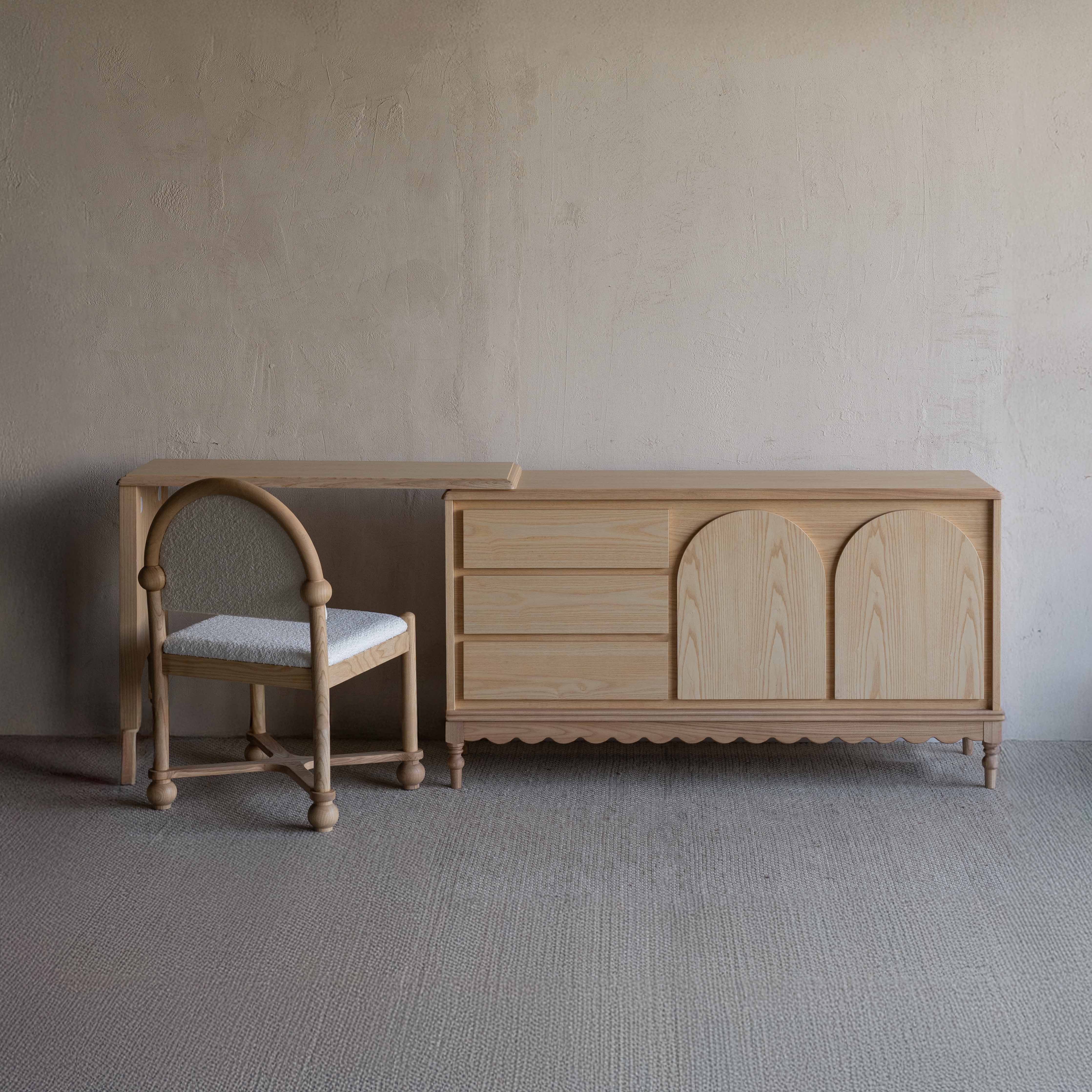 Mid Century Arch Door Dressing Table & Desk With Chair - NATURAL - Dressing Table - WS Living Furniture Furniture Store in Dubai