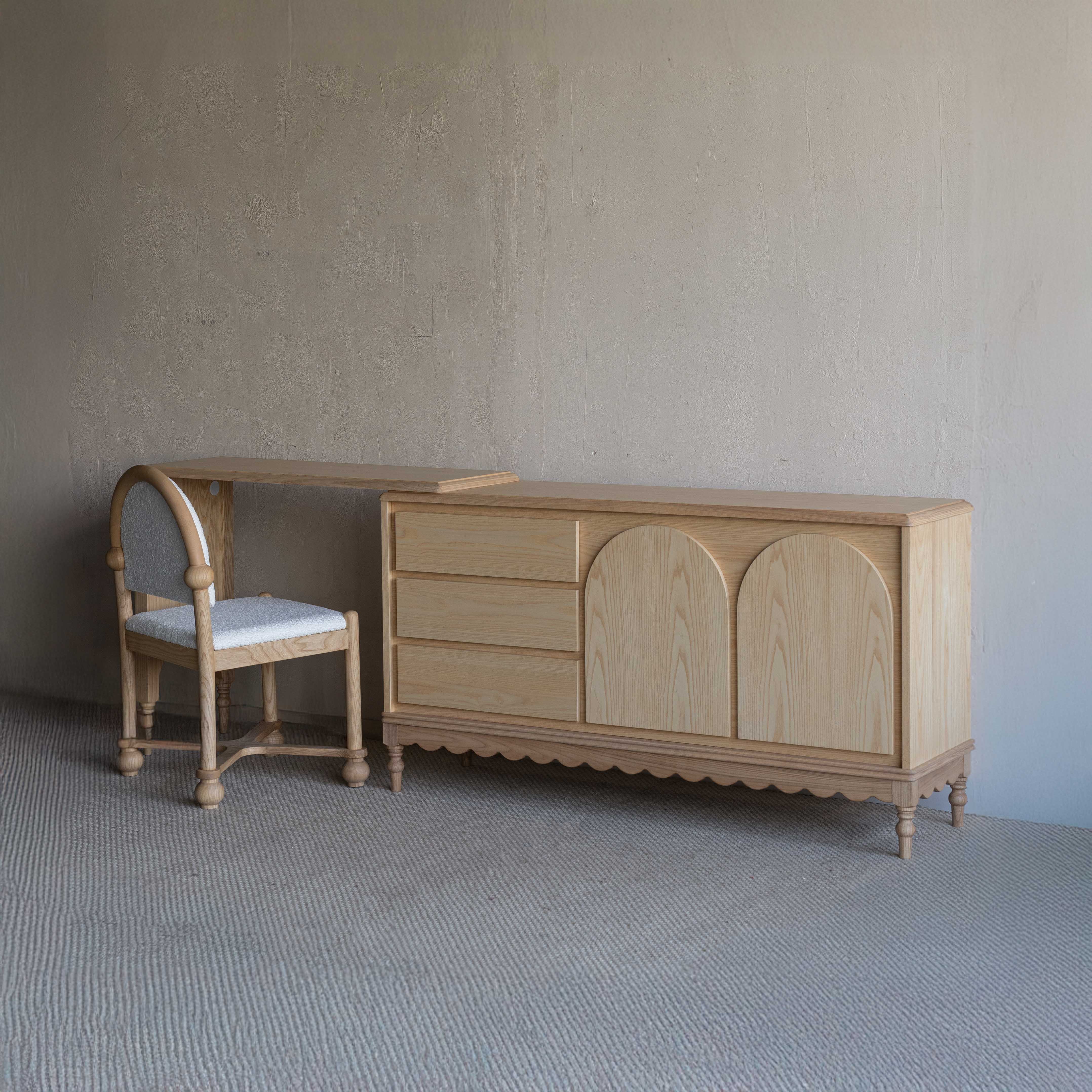 Mid Century Arch Door Dressing Table & Desk With Chair - NATURAL - Dressing Table - WS Living Furniture Furniture Store in Dubai