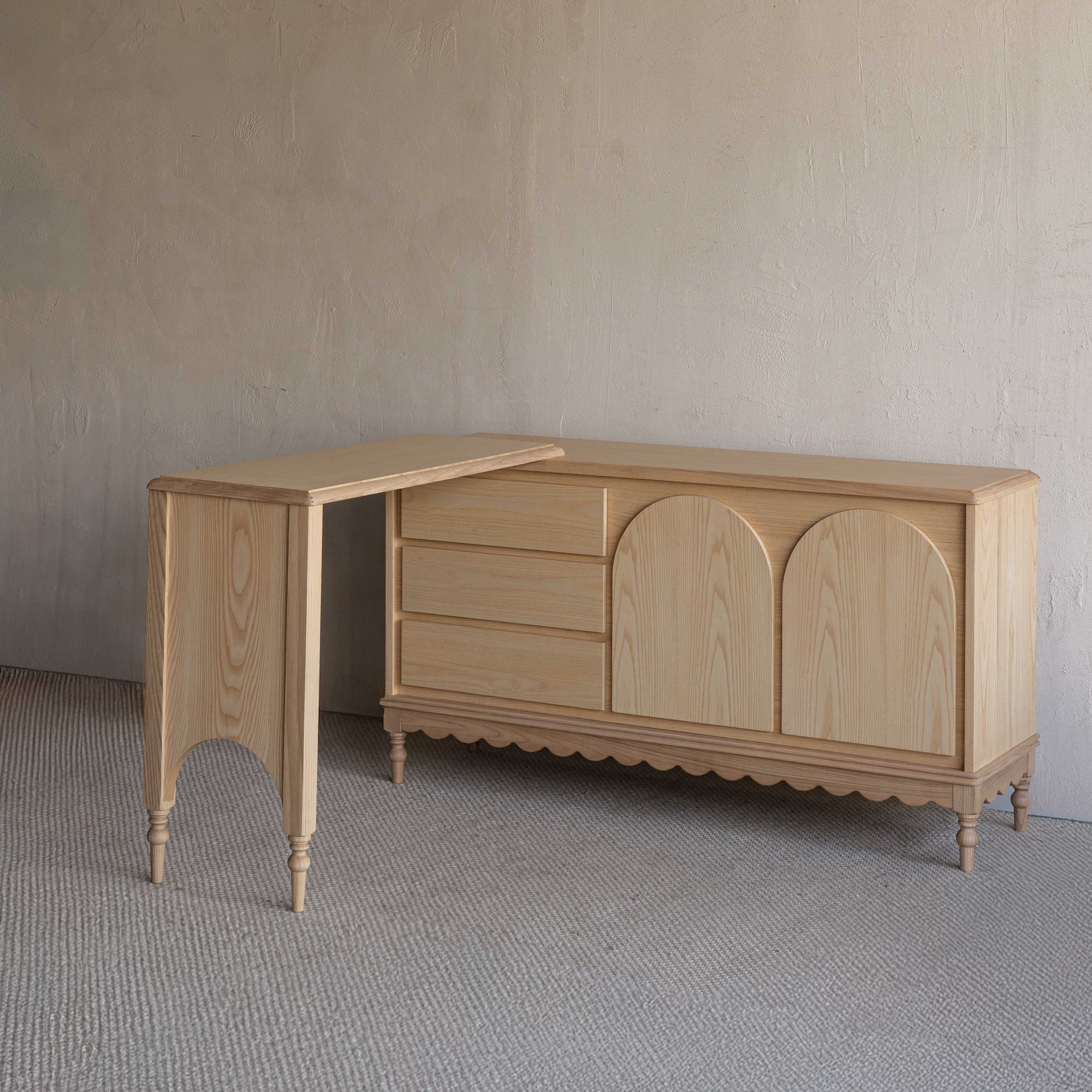 Mid Century Arch Door Dressing Table & Desk With Chair - NATURAL - Dressing Table - WS Living Furniture Furniture Store in Dubai