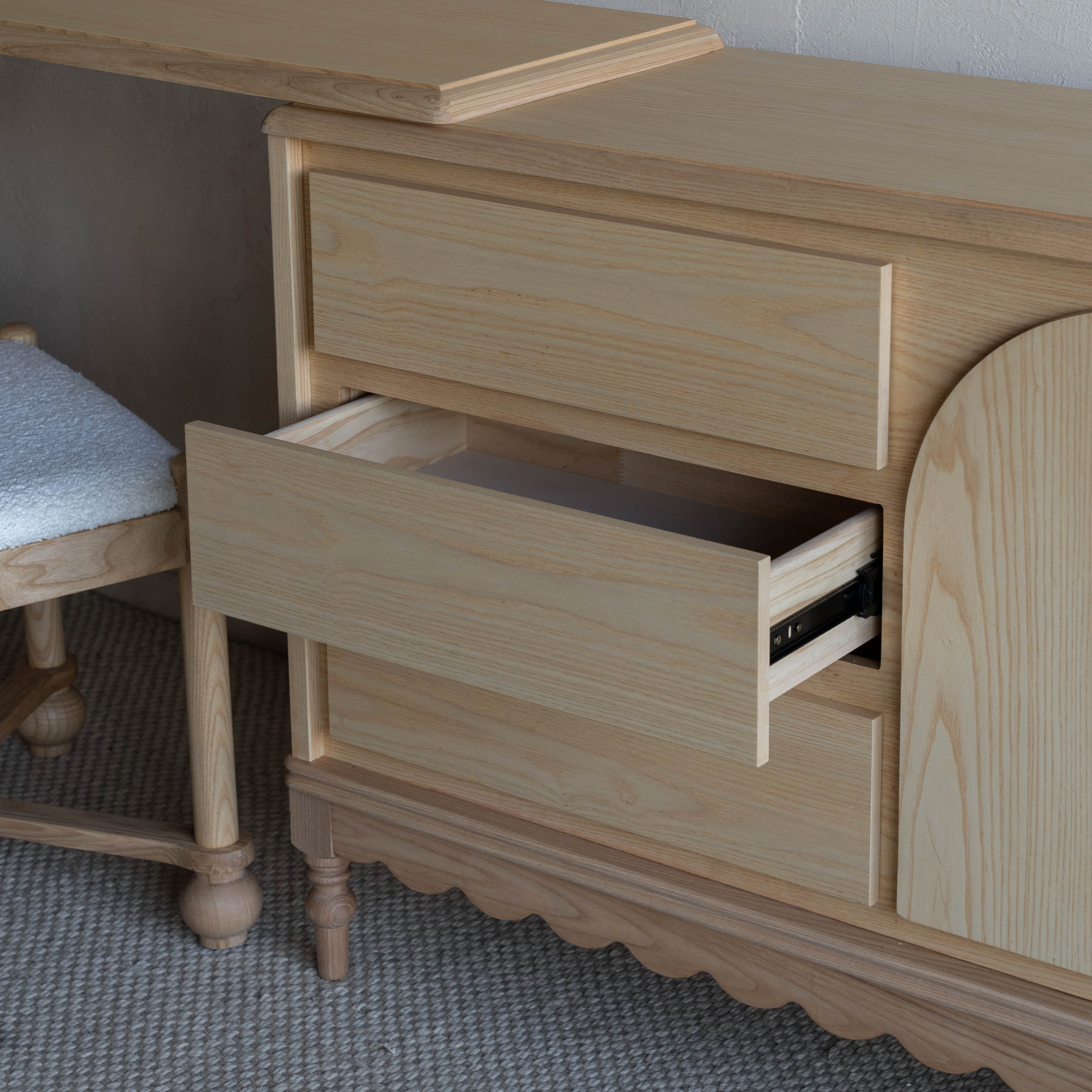 Mid Century Arch Door Dressing Table & Desk With Chair - NATURAL - Dressing Table - WS Living Furniture Furniture Store in Dubai