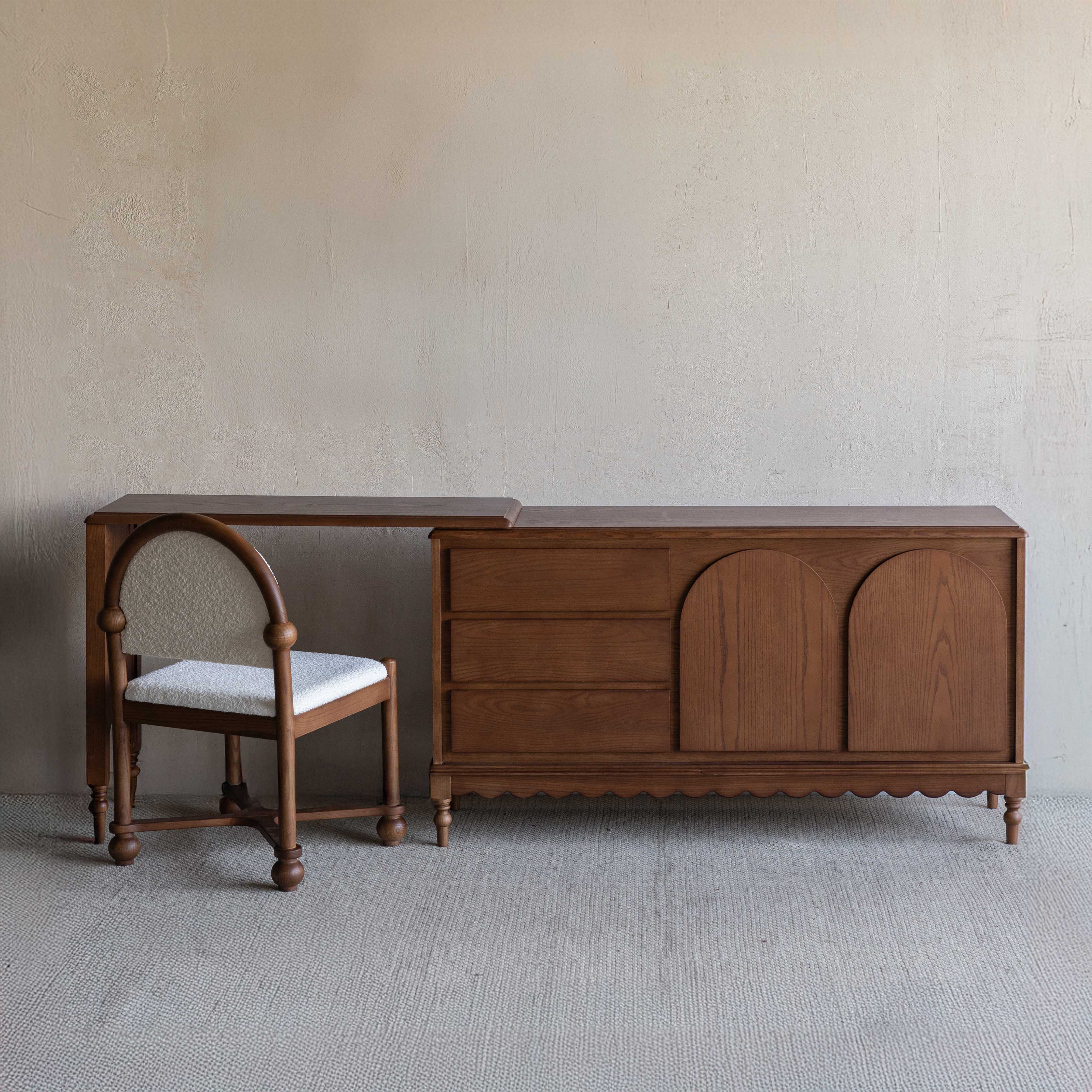 Mid Century Arch Door Dressing Table & Desk With Chair - WALNUT - Dressing Table - WS Living Furniture Furniture Store in Dubai