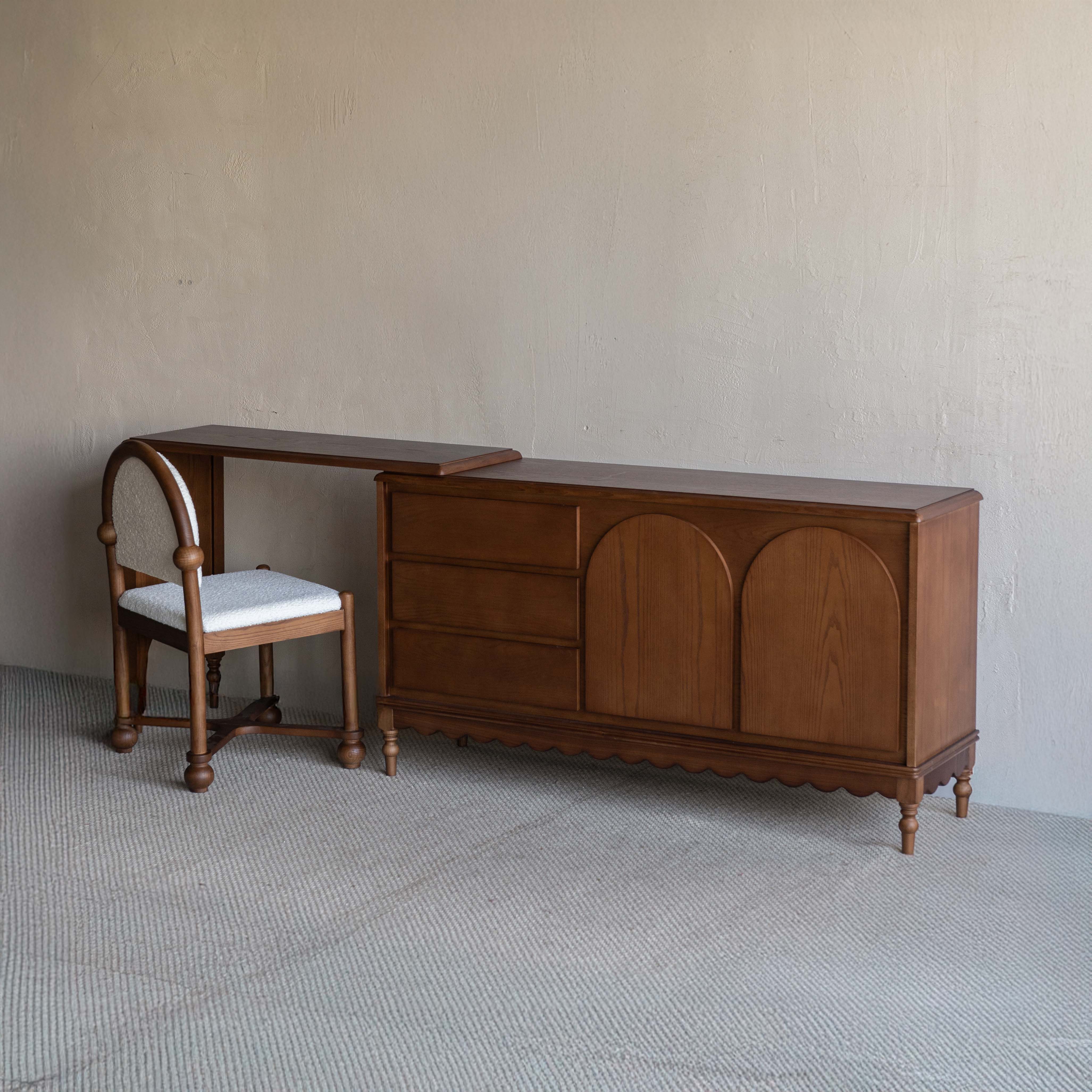 Mid Century Arch Door Dressing Table & Desk With Chair - WALNUT - Dressing Table - WS Living Furniture Furniture Store in Dubai
