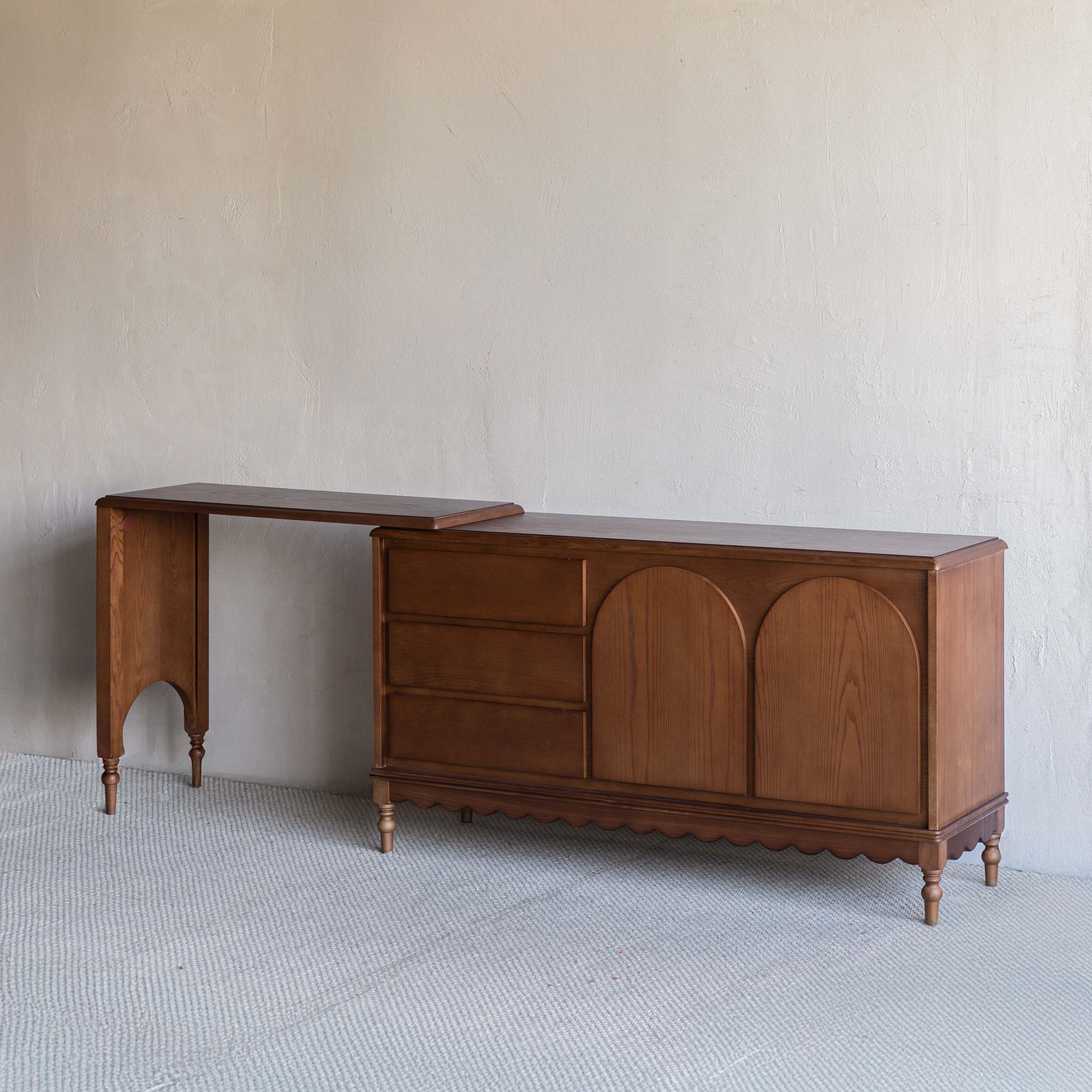 Mid Century Arch Door Dressing Table & Desk With Chair - WALNUT - Dressing Table - WS Living Furniture Furniture Store in Dubai