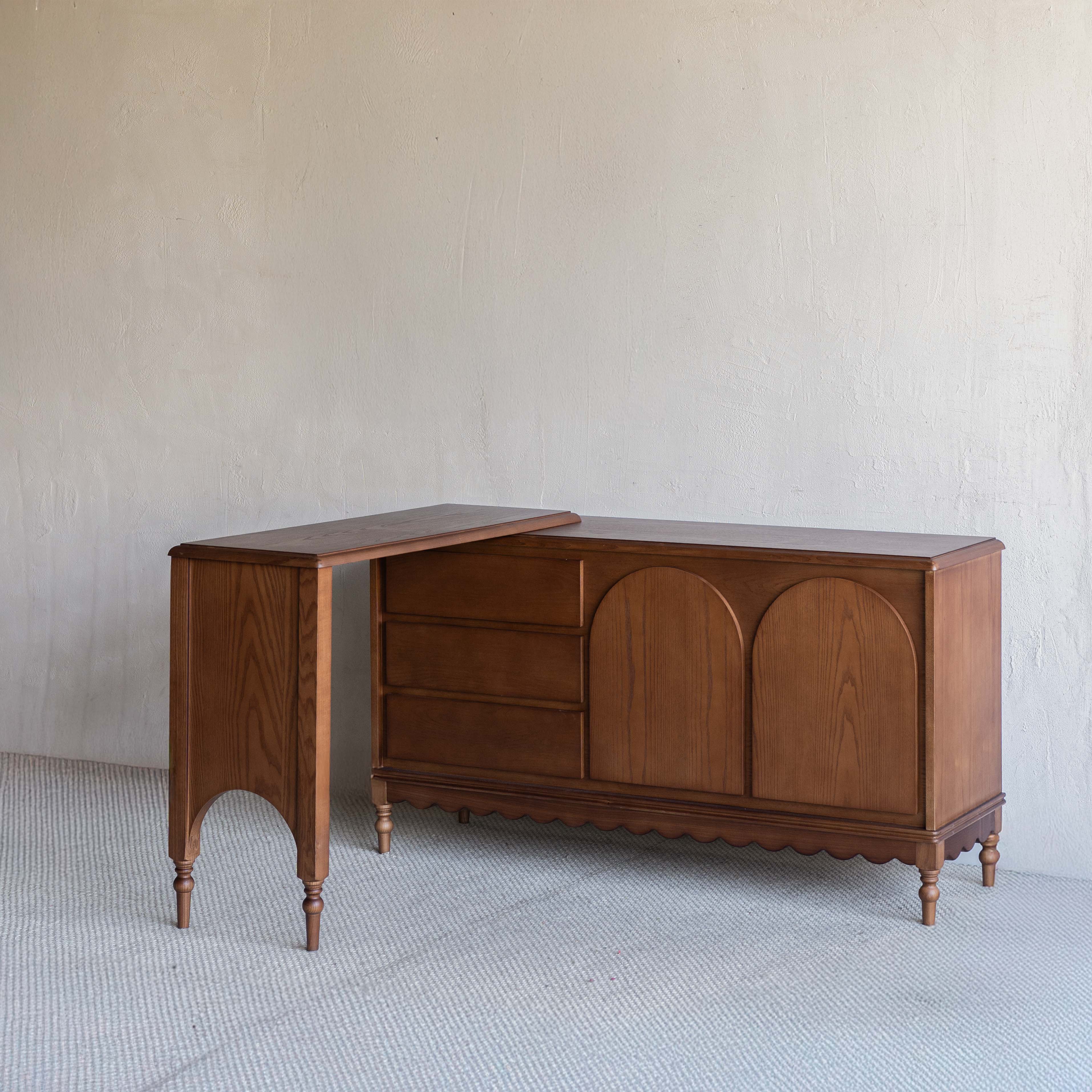 Mid Century Arch Door Dressing Table & Desk With Chair - WALNUT - Dressing Table - WS Living Furniture Furniture Store in Dubai
