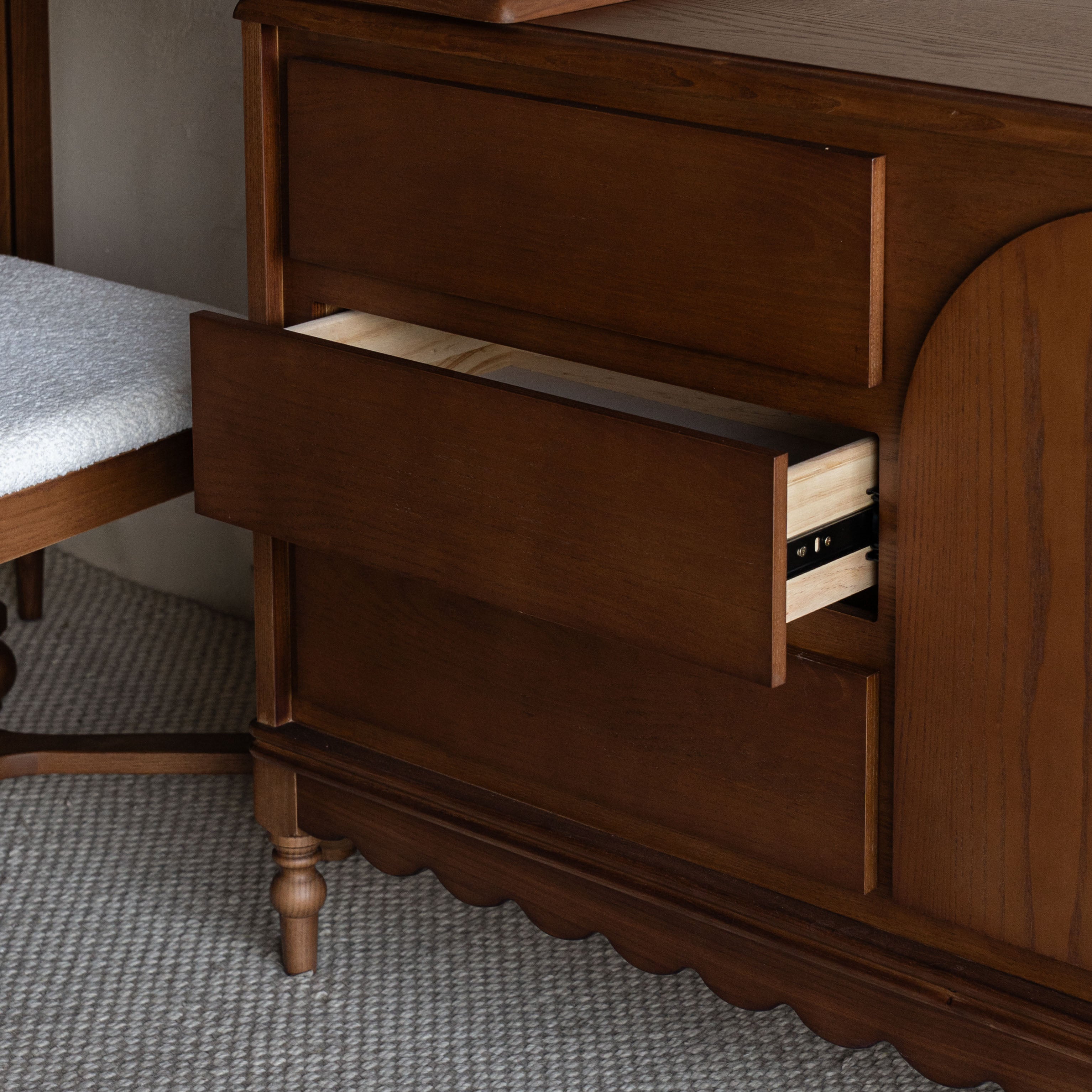 Mid Century Arch Door Dressing Table & Desk With Chair - WALNUT - Dressing Table - WS Living Furniture Furniture Store in Dubai