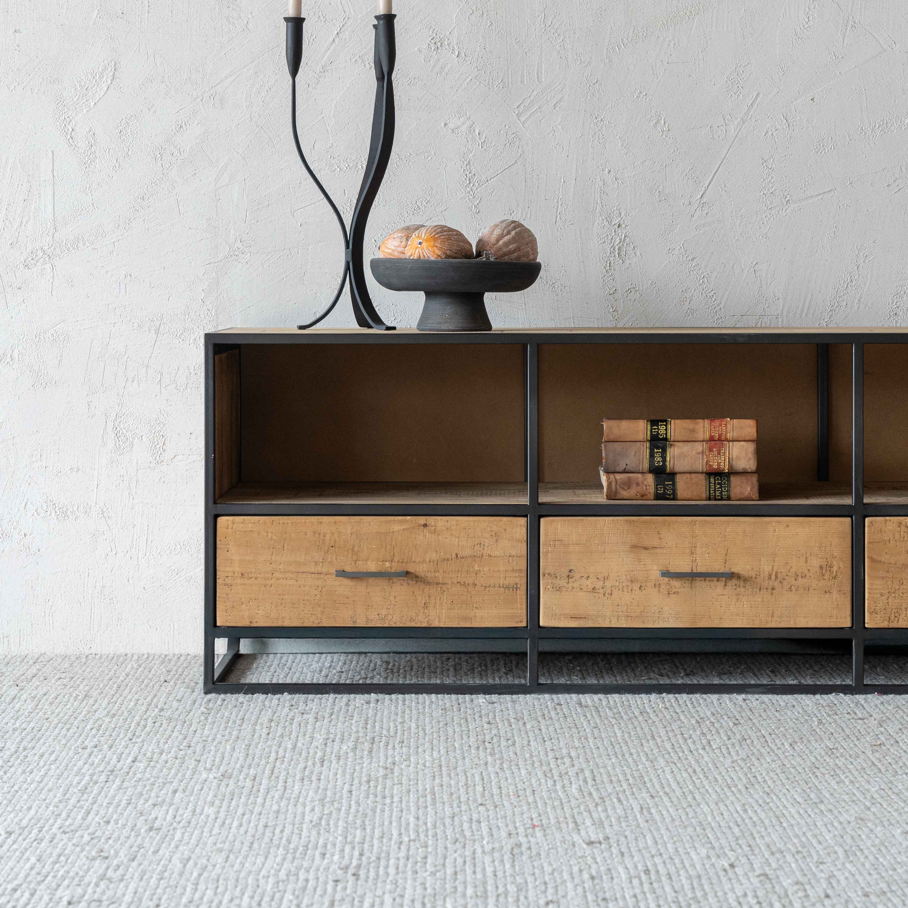 Urban Classic Industrial Solid Pine Wood TV Unit - 3 Drawers - TV Units - WS Living Furniture Furniture Store in Dubai