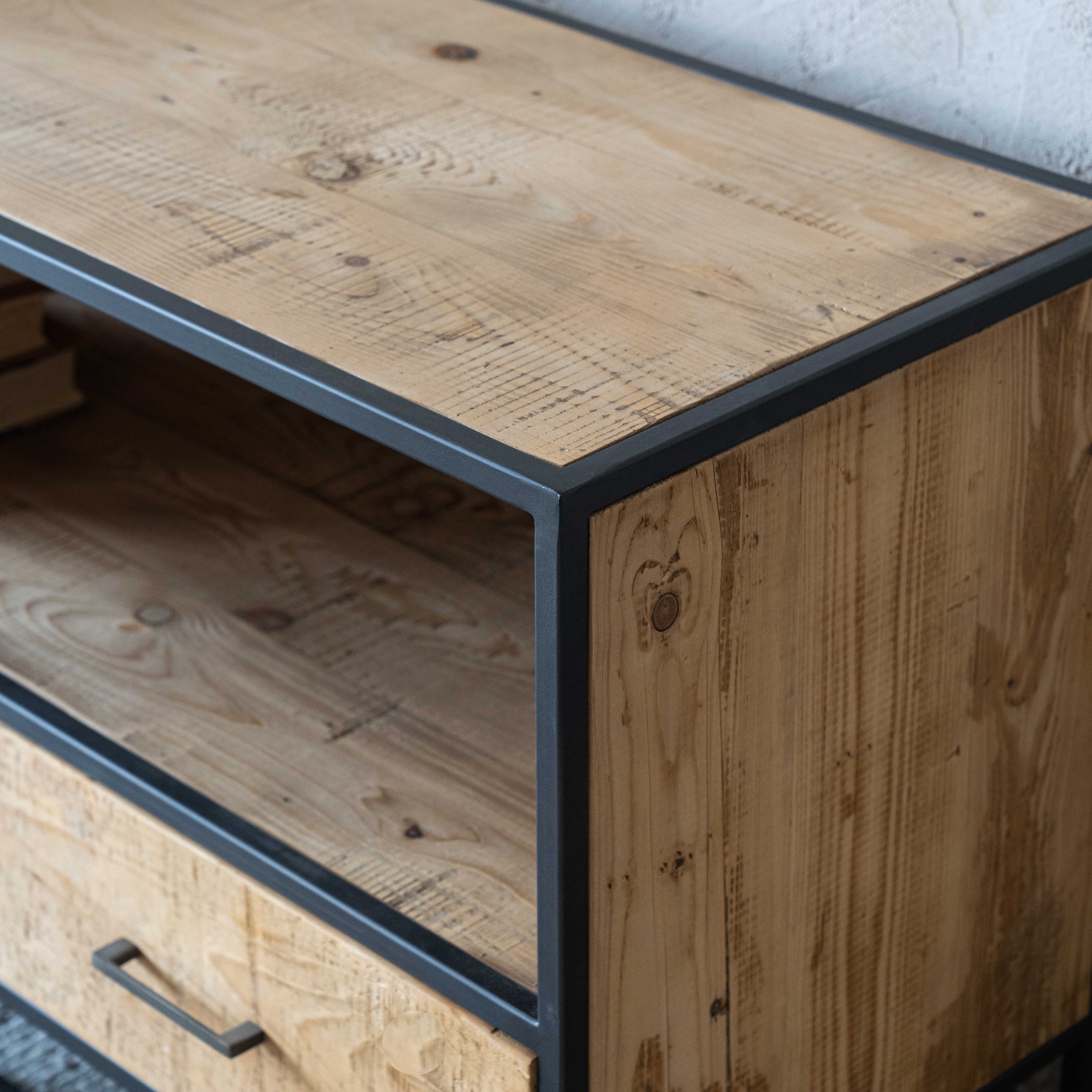 Urban Classic Industrial Solid Pine Wood TV Unit - 3 Drawers - TV Units - WS Living Furniture Furniture Store in Dubai
