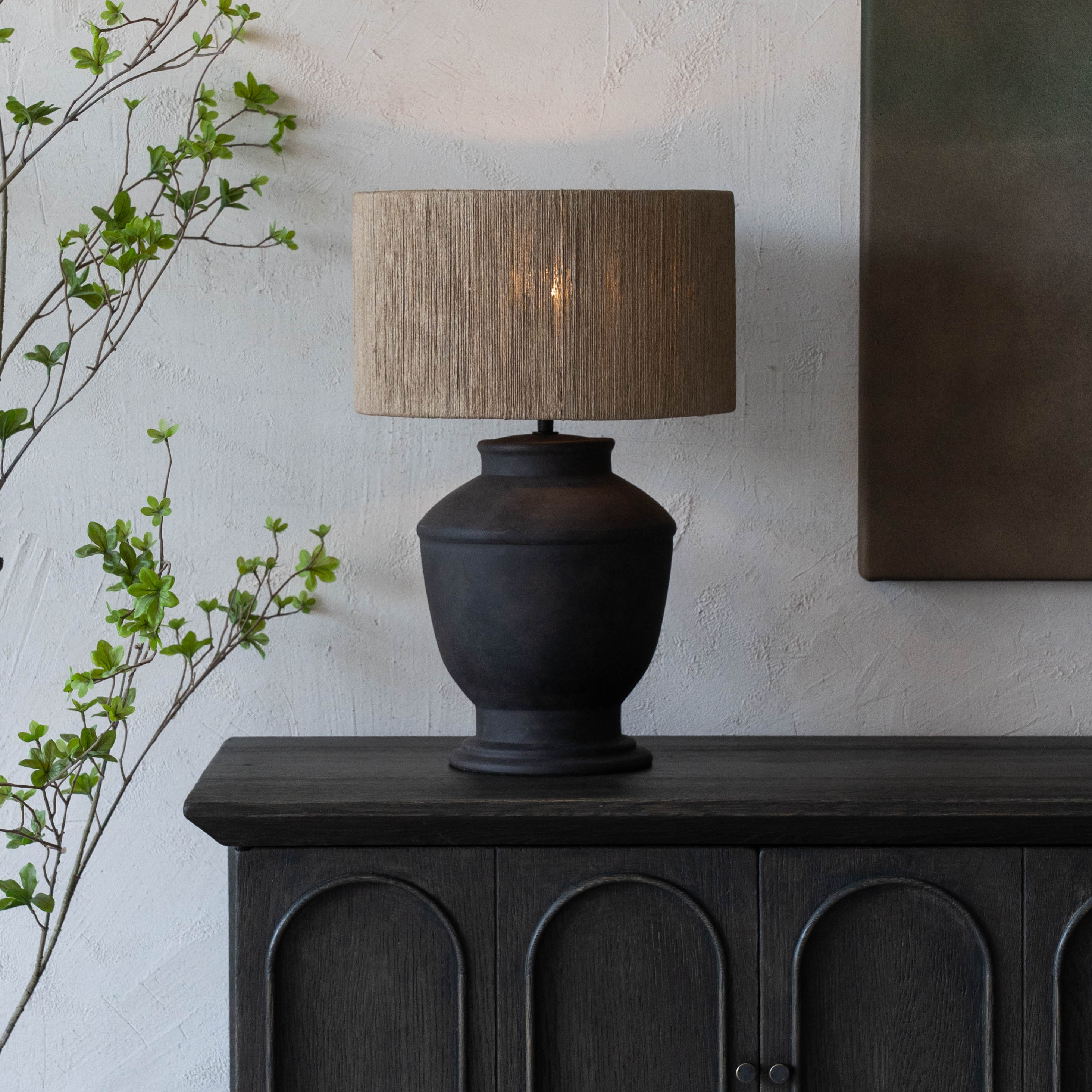Lume Cement Pot Base Jute Shade Wabi Sabi Table Lamp - CT-594 - Table Lamps - WS Living Furniture Furniture Store in Dubai