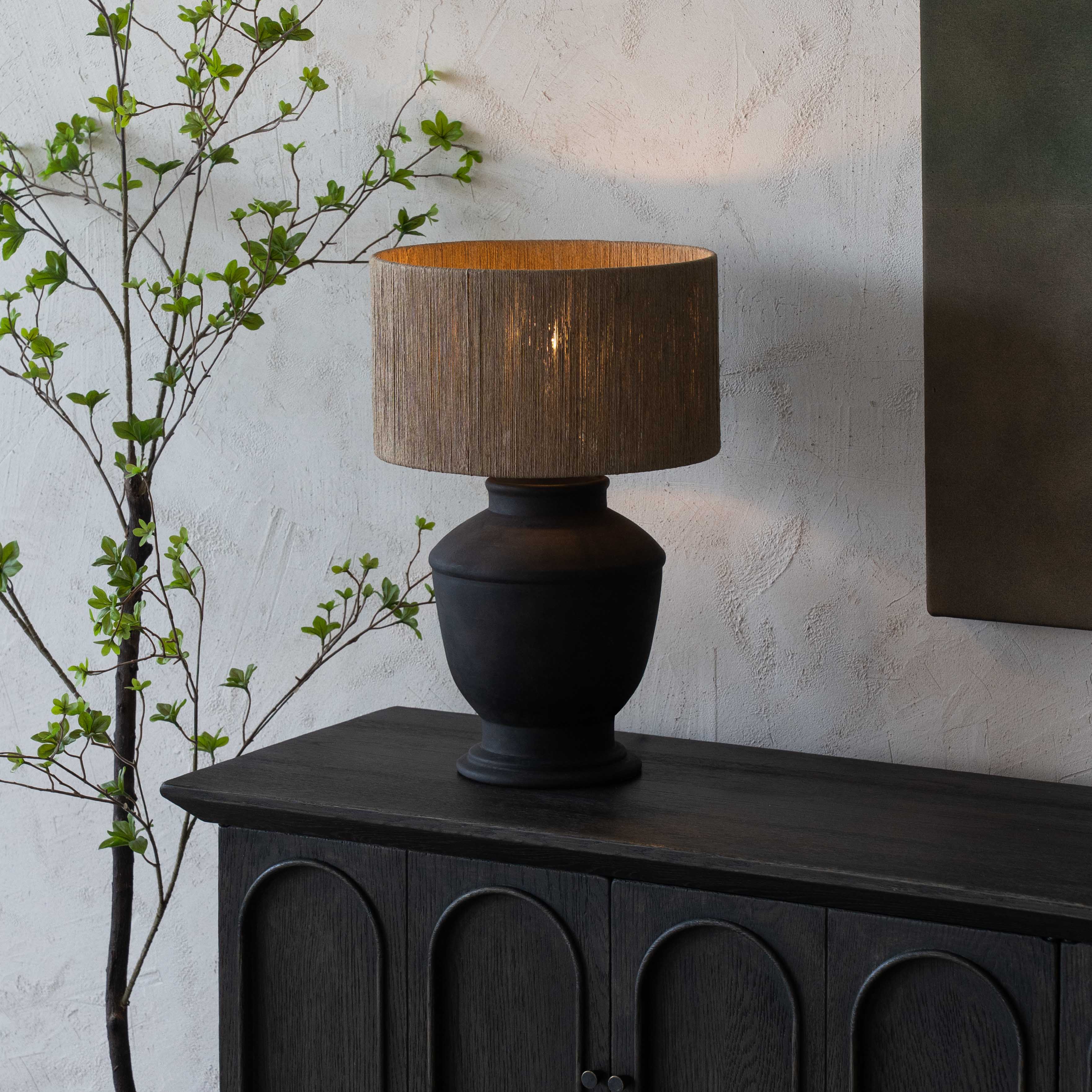 Lume Cement Pot Base Jute Shade Wabi Sabi Table Lamp - CT-594 - Table Lamps - WS Living Furniture Furniture Store in Dubai