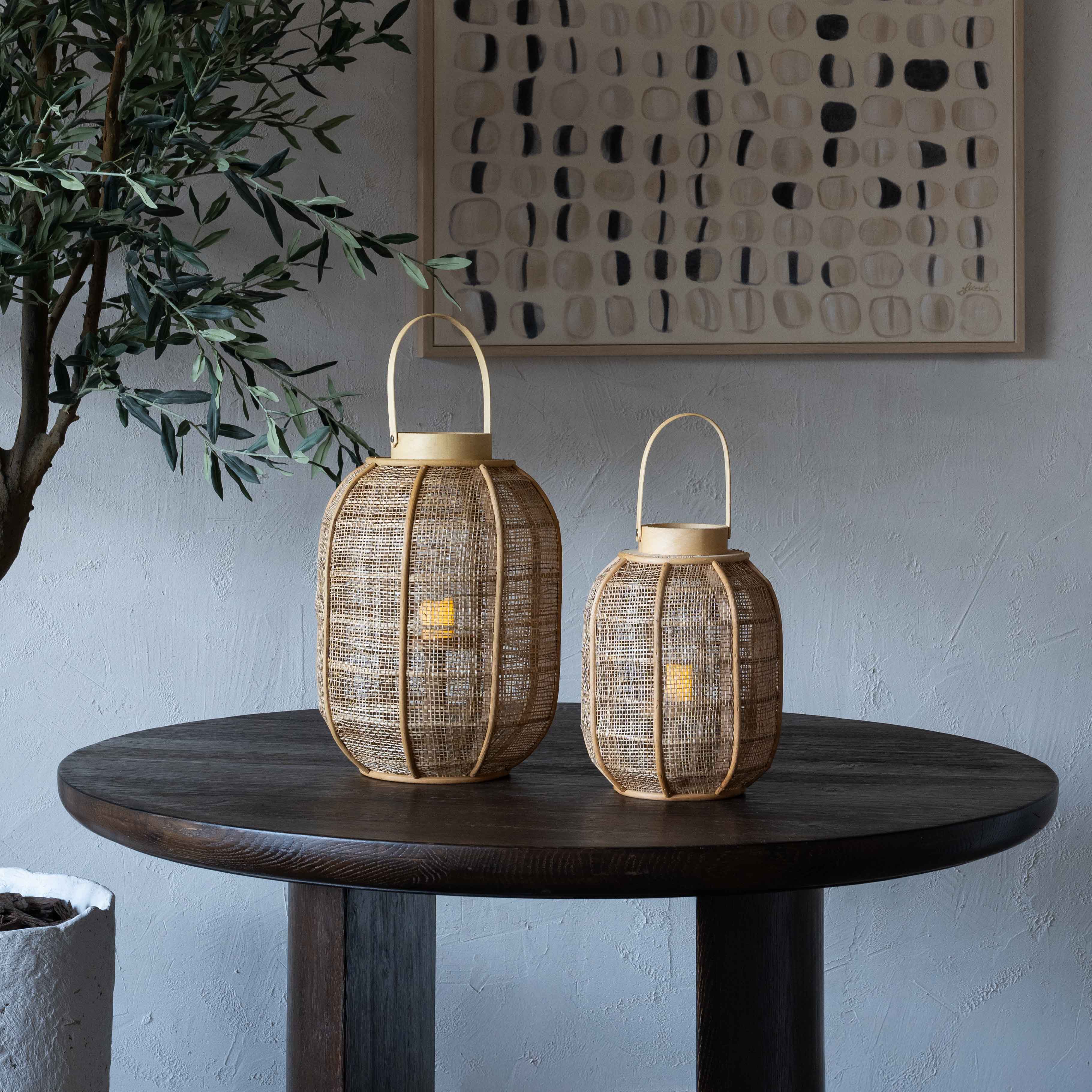 Serene Classic Bamboo Rattan Candle Holder | Lantern with Glass - Candle Holders - WS Living Furniture Furniture Store in Dubai