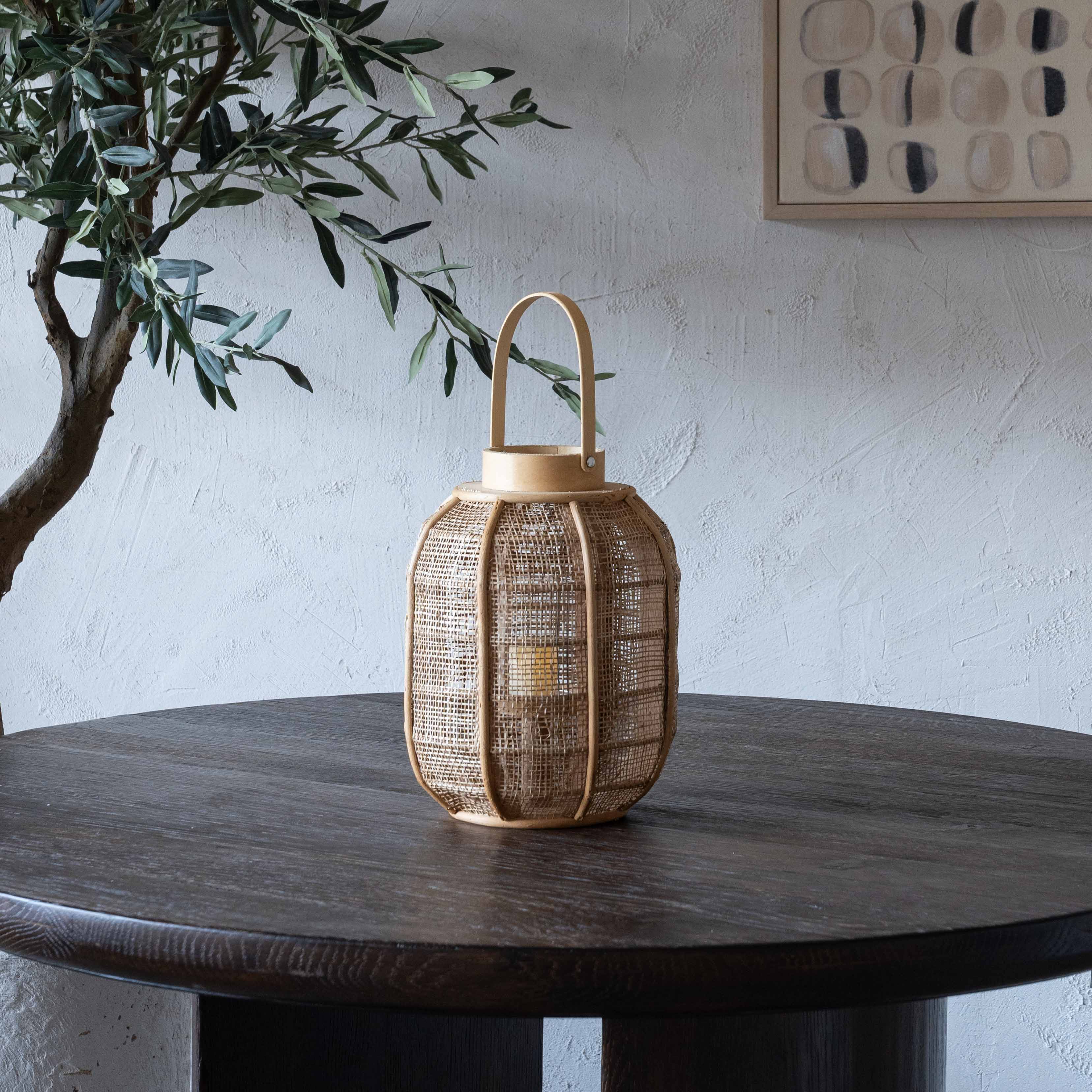 Serene Classic Bamboo Rattan Candle Holder | Lantern with Glass - Candle Holders - WS Living Furniture Furniture Store in Dubai