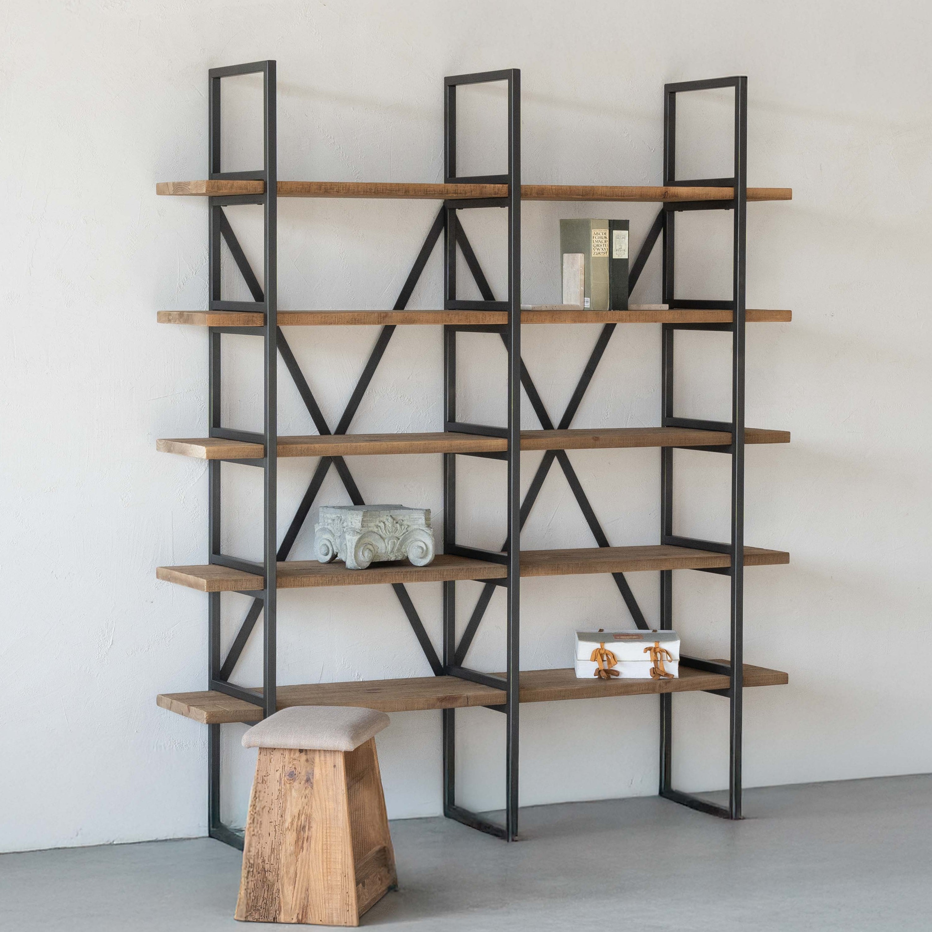 Cataylist Industrial Solid Wood Book Shelf Case | Shelving Unit - Medium - Shelves - WS Living Furniture Furniture Store in Dubai
