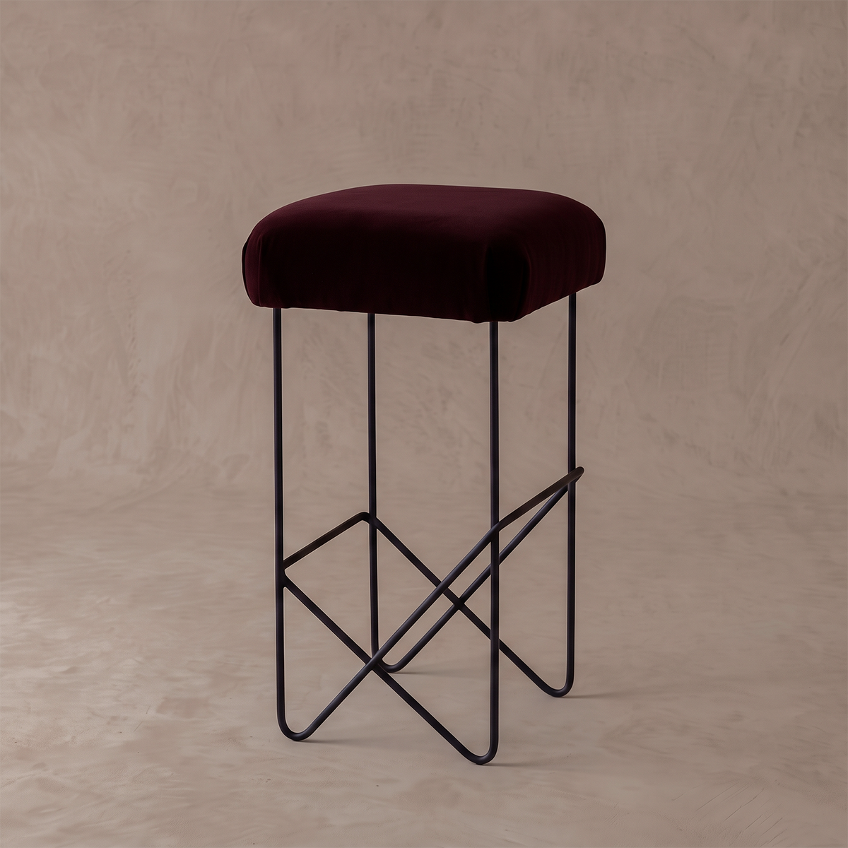 Nora Minimalist Classic Bar Stool - BURGUNDY VELVET