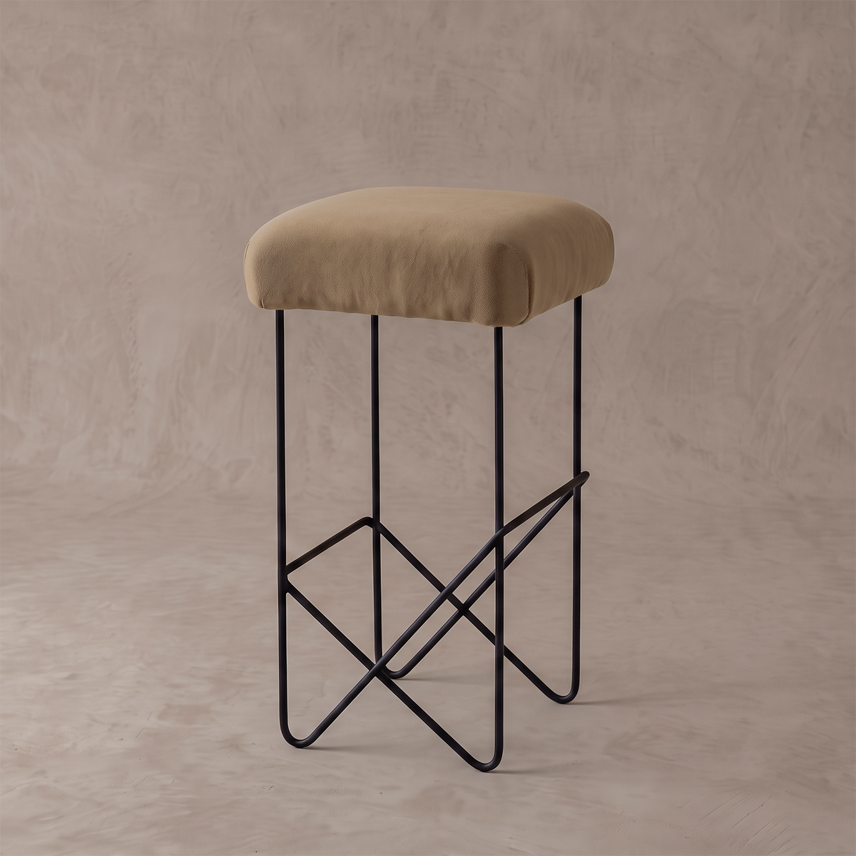 Nora Minimalist Bar Stool - SAND BEIGE VELVET