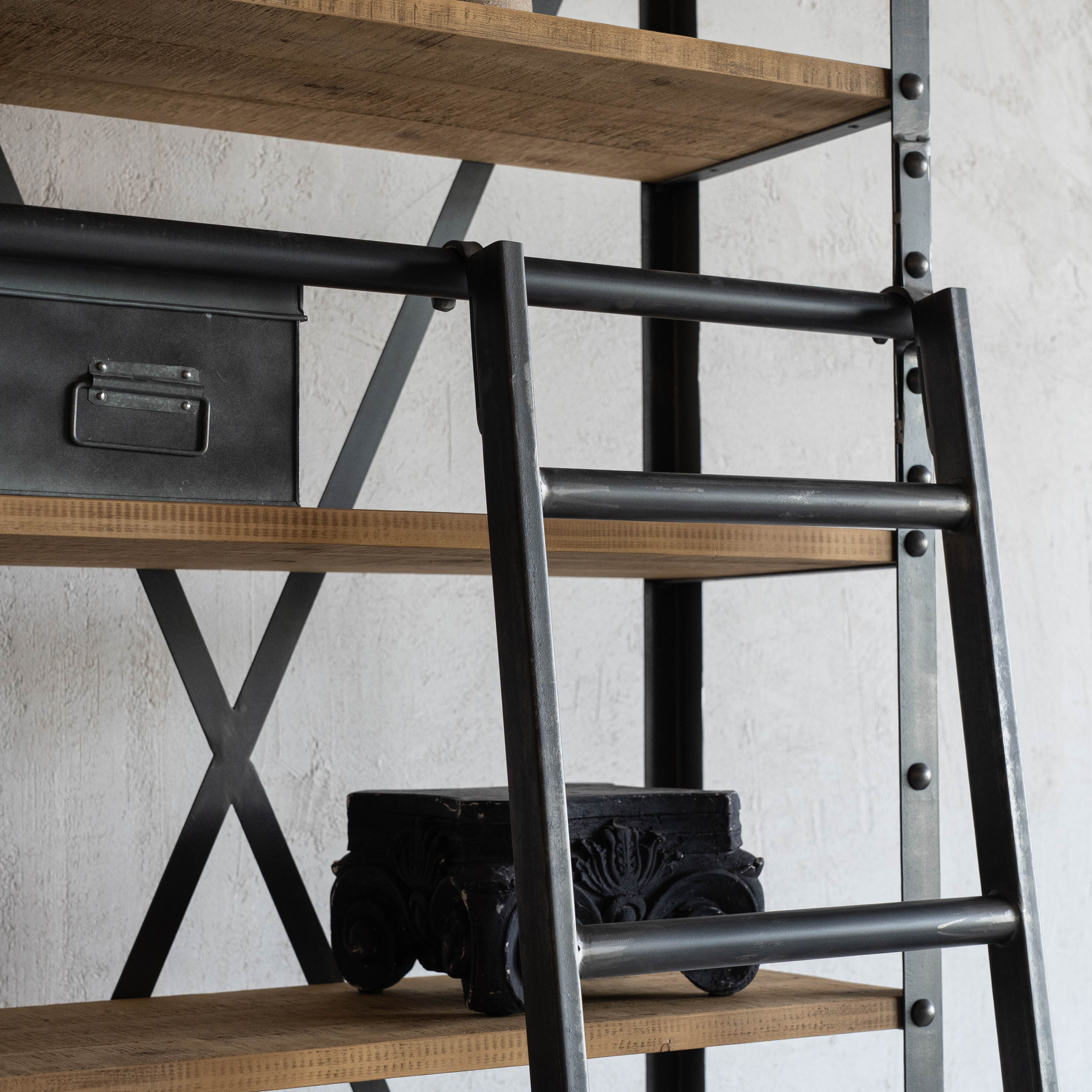 Nordic Urban Industrial Solid Wood Bookshelf Rack With Ladder - SMALL