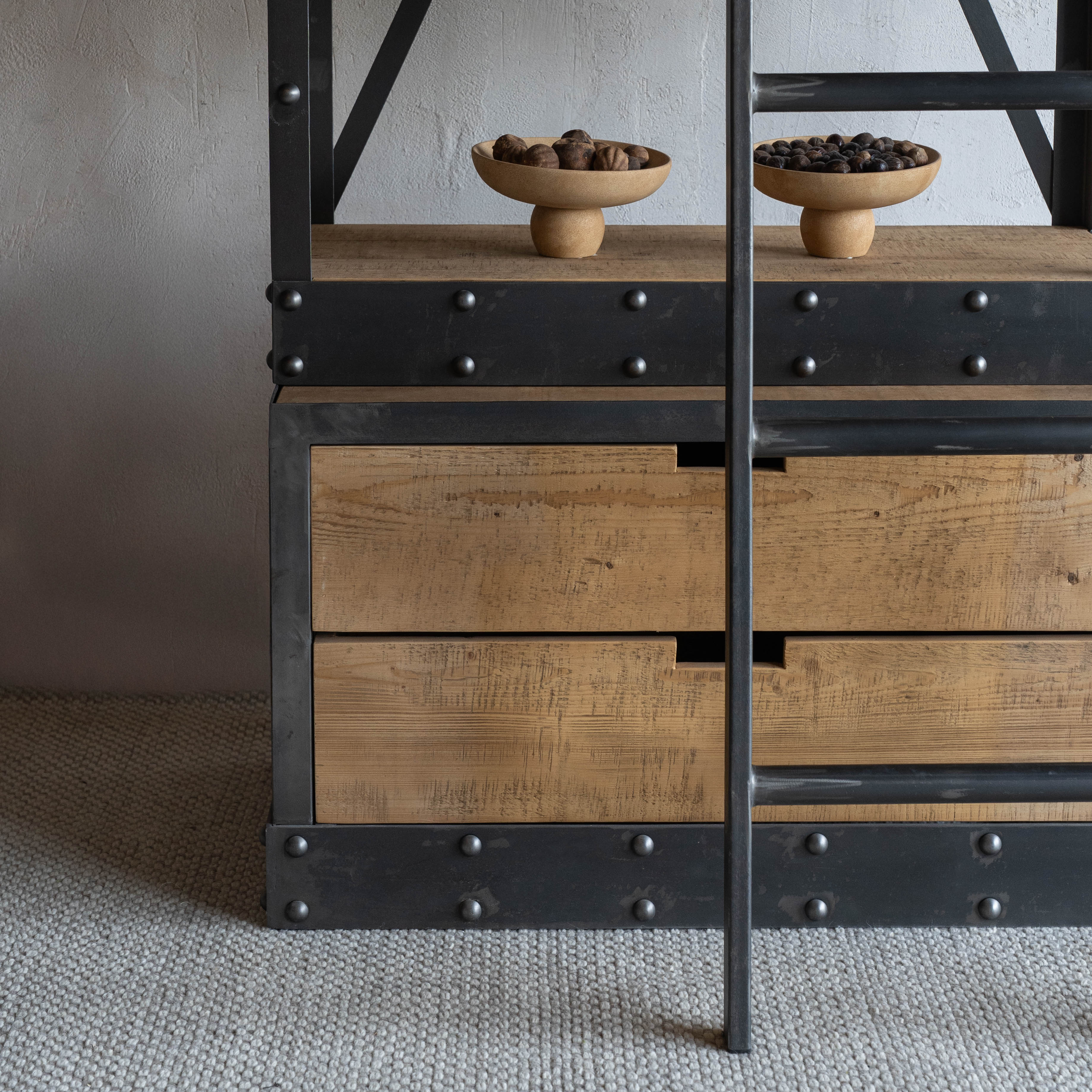 Nordic Urban Industrial Solid Wood Bookshelf Rack With Ladder - SMALL