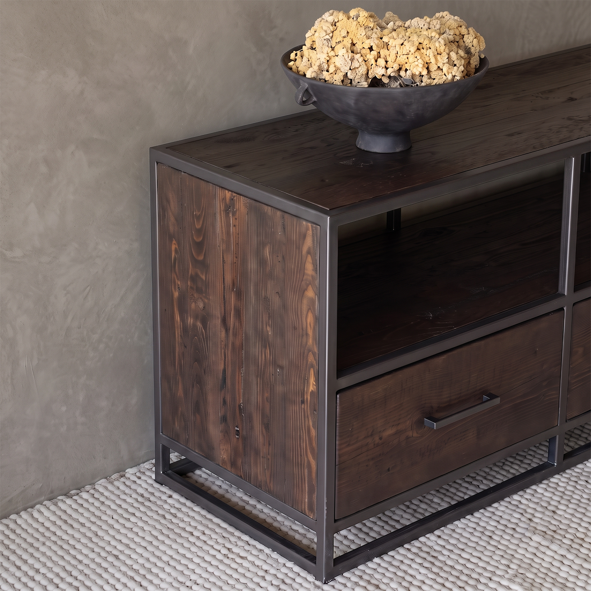 Nordic Industrial TV Unit - DARK WALNUT