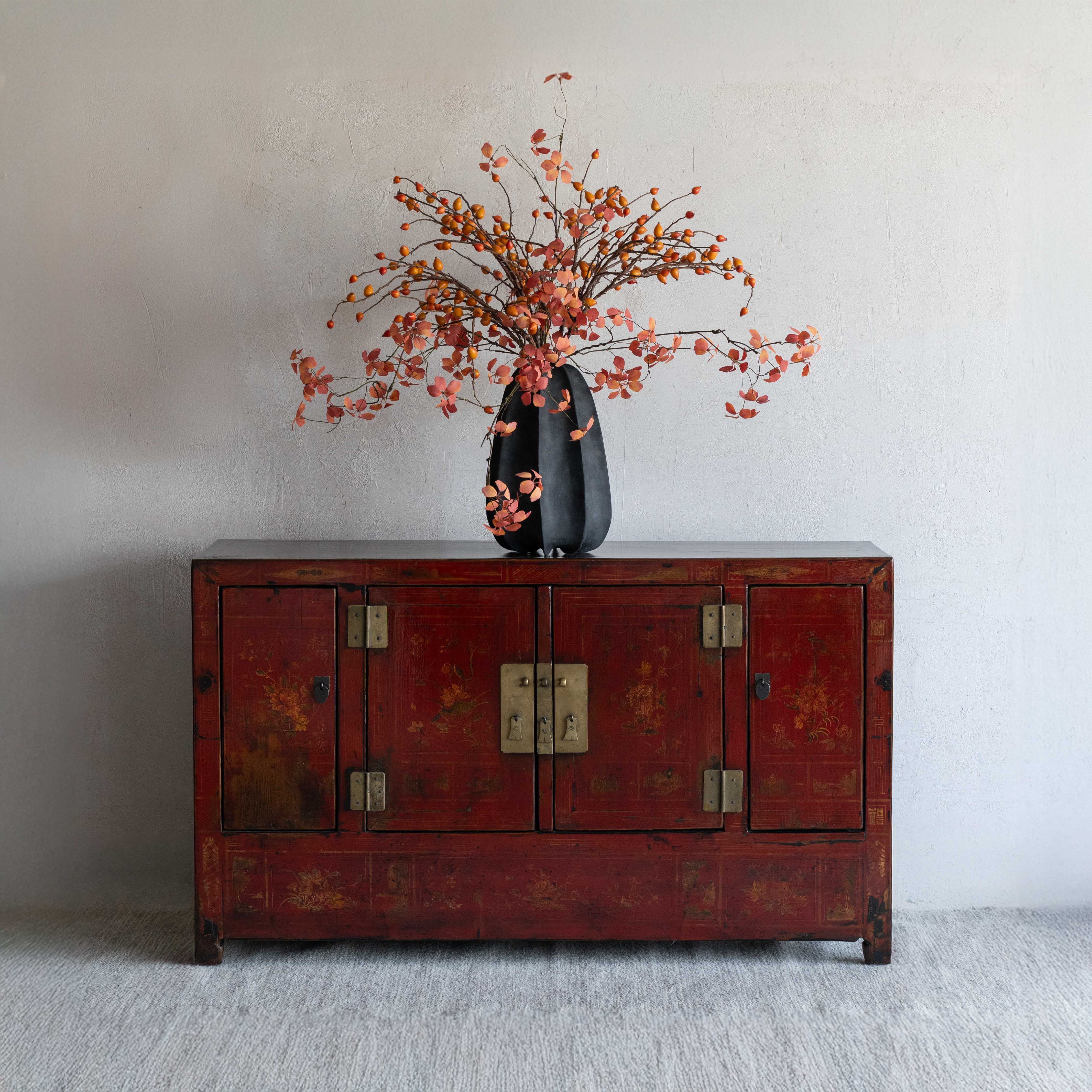 Lán TÃng Real Antique Red Lacquer Artisan Sideboard