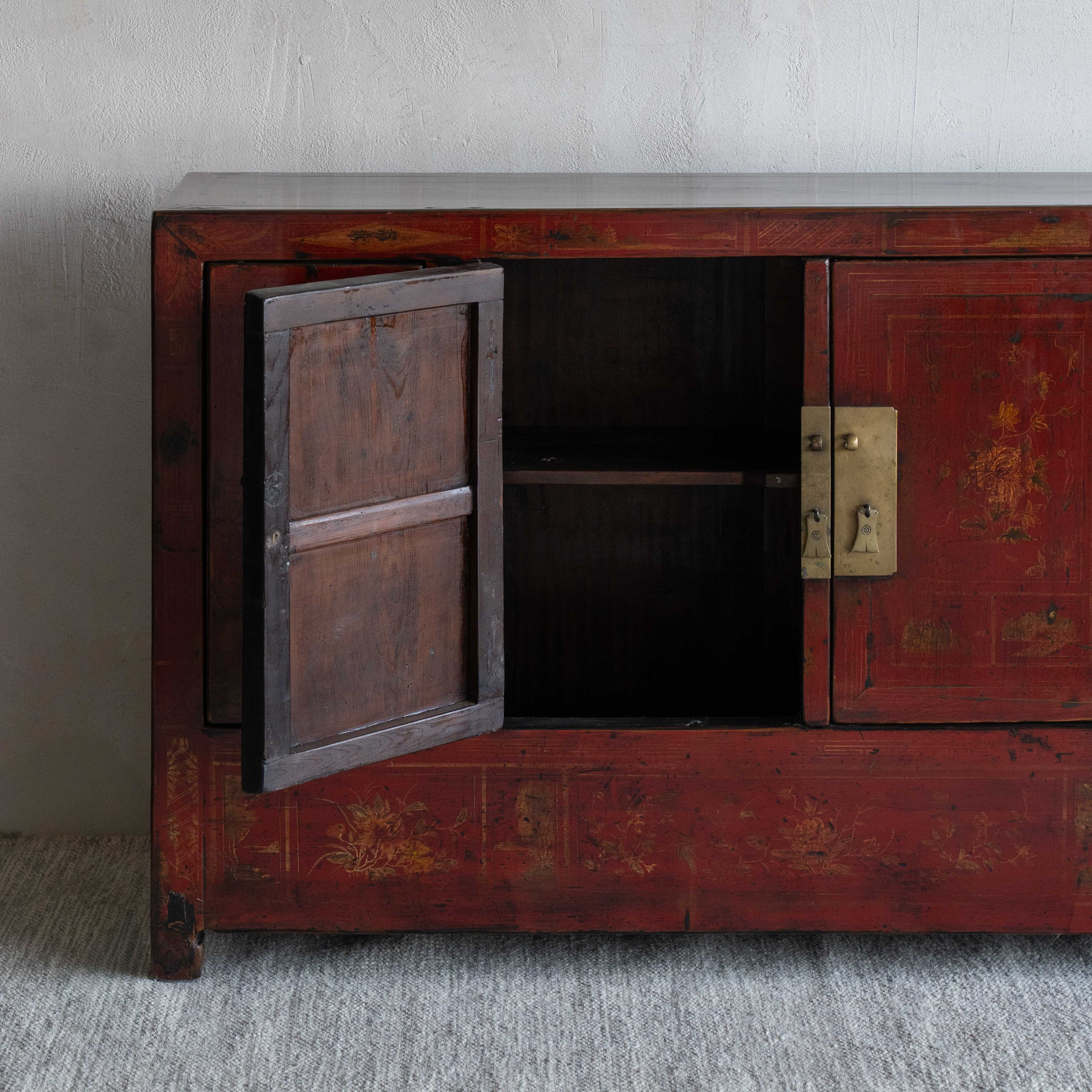 Lán Tíng Real Antique Red Lacquer Artisan Sideboard