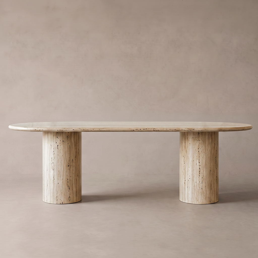 Palm Travertine Marble Oval Dining Table