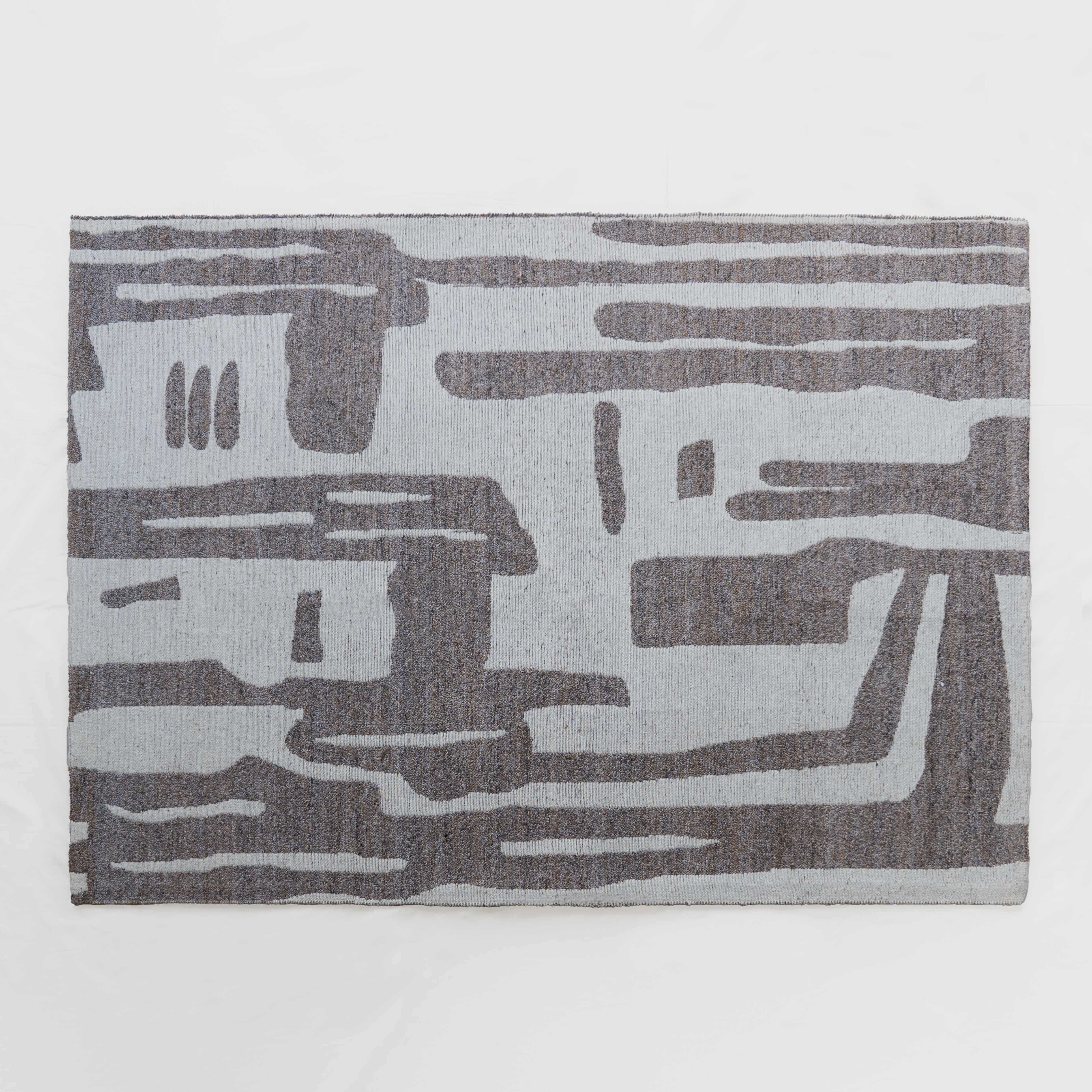 سجادة صوفية مصنوعة يدويًا من الصوف البيج والبني من PWL بلون بني عاجي -101